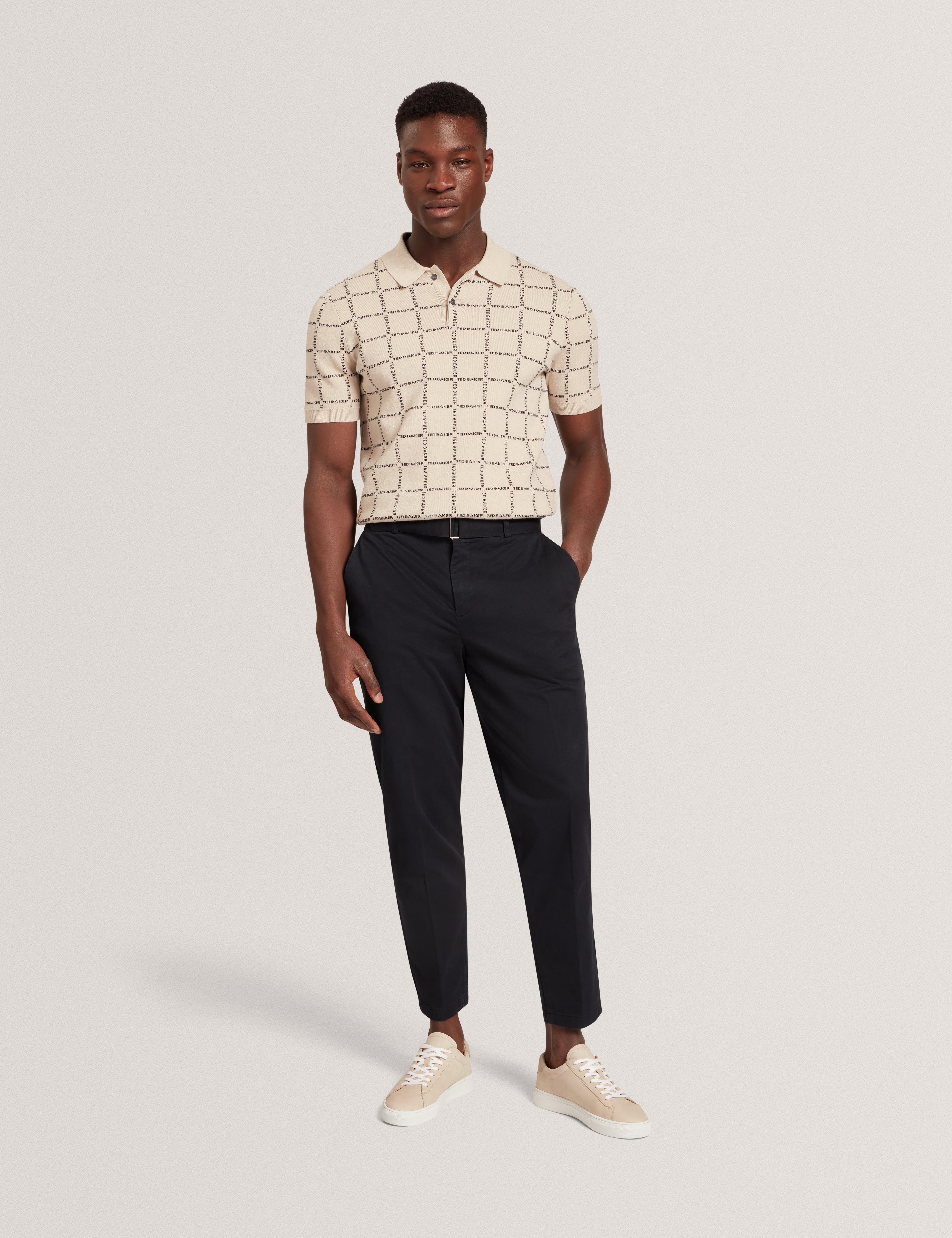 Harlens Short Sleeve Branded Check Polo Taupe