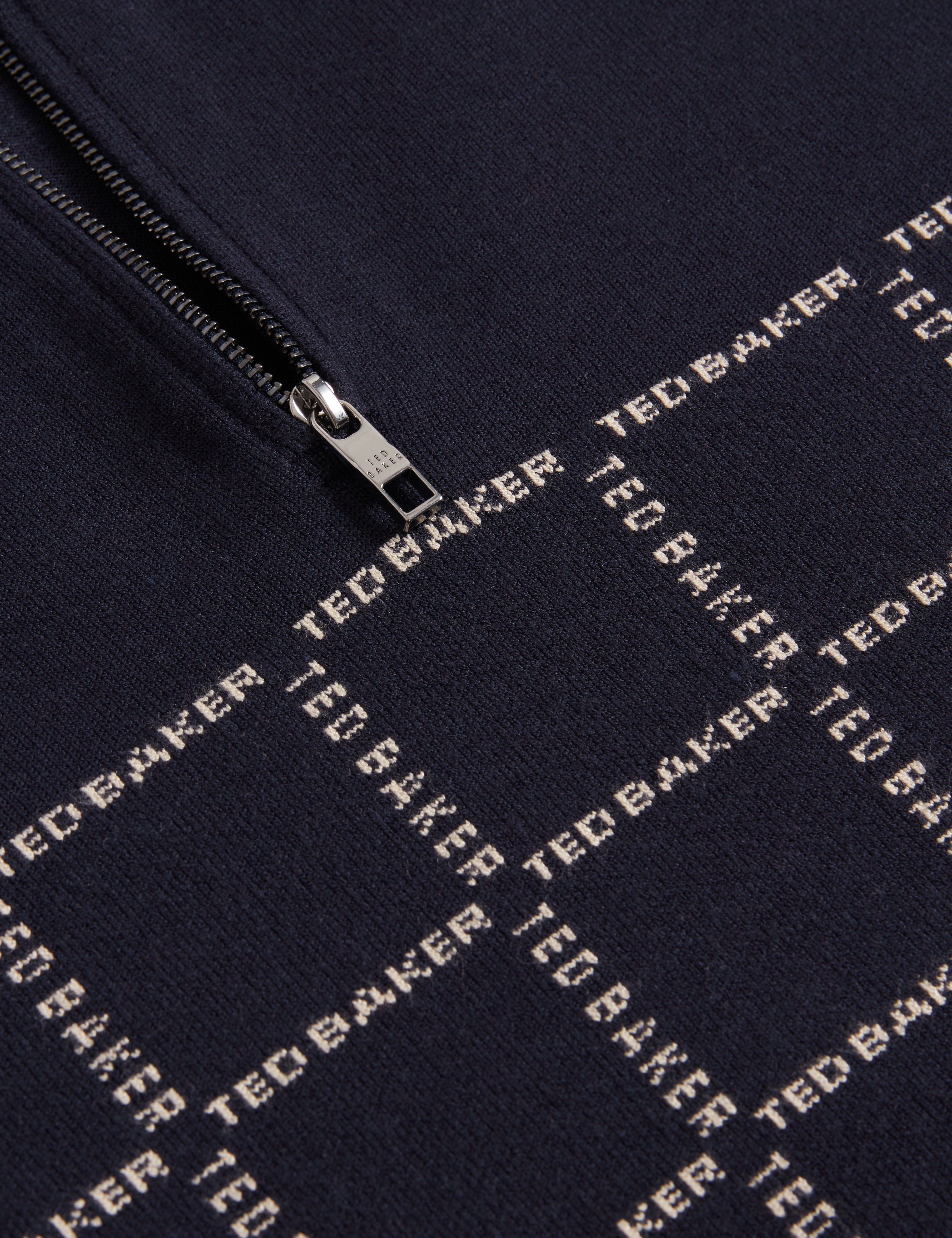 Robinsn Long Sleeve Branded Check Half Zip Shirt Navy