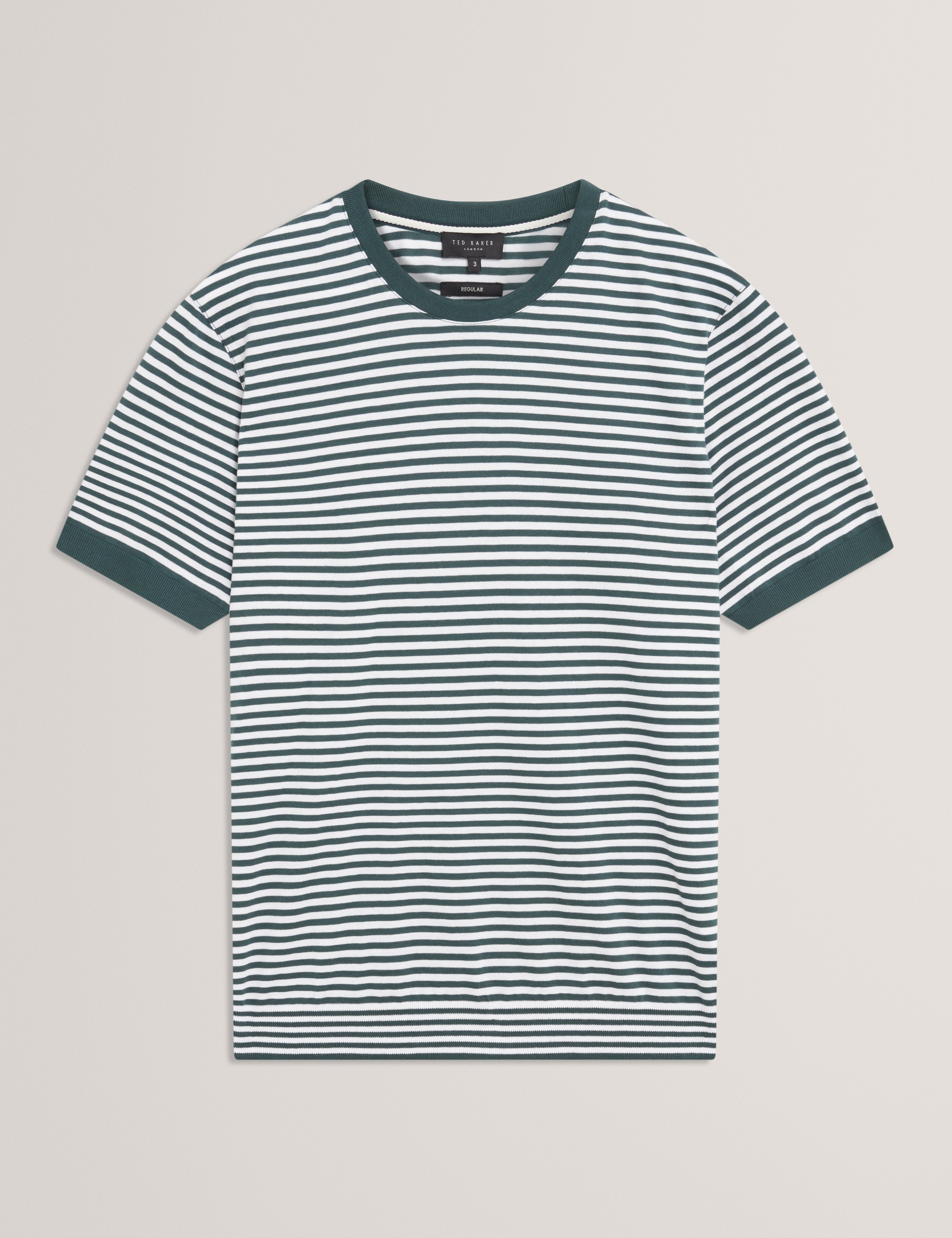 تي شيرت أورمي مخطط بأكمام قصيرة باللون الأخضر الداكن