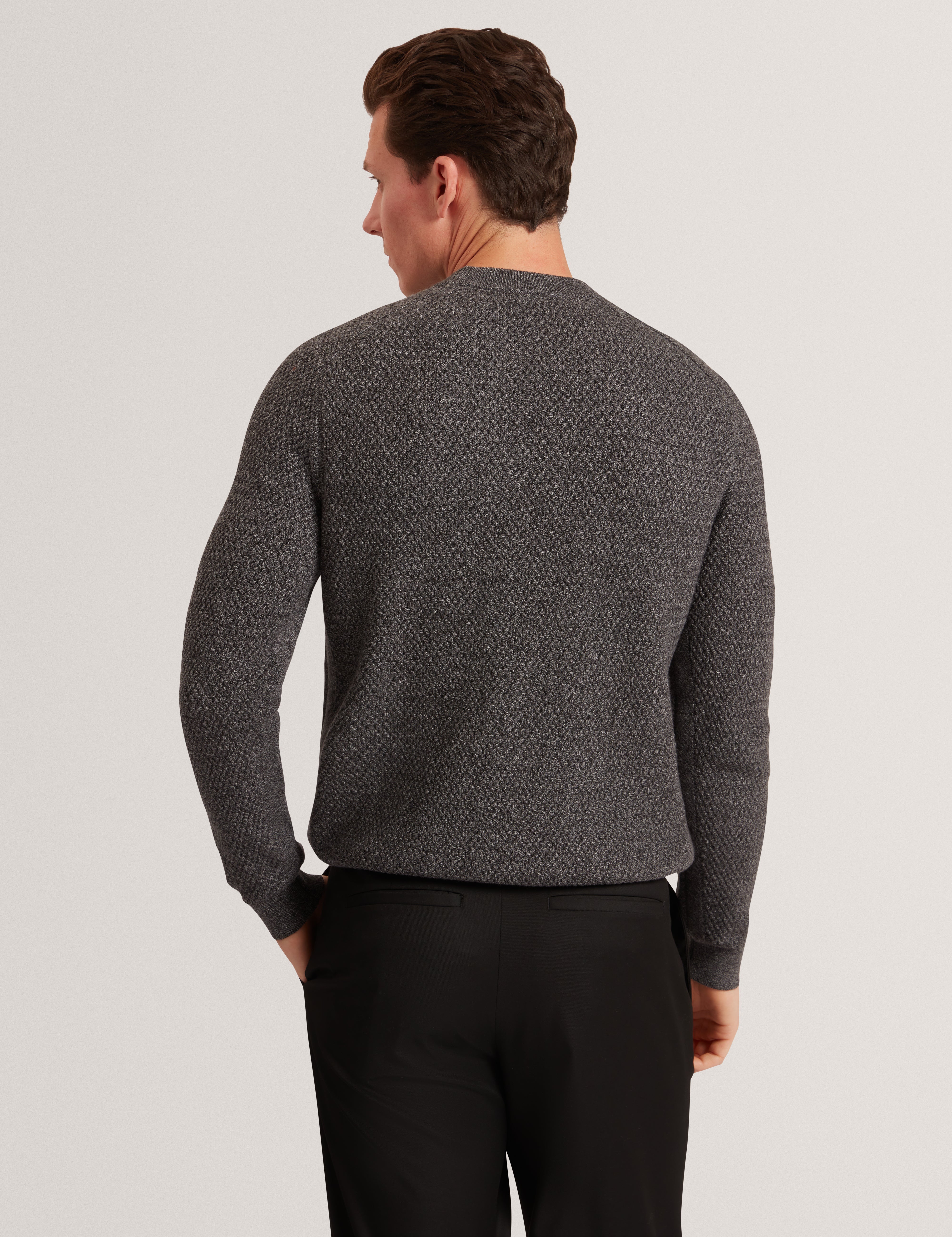 Monya Ls Textured Knit Crew Neck Mid-Grey