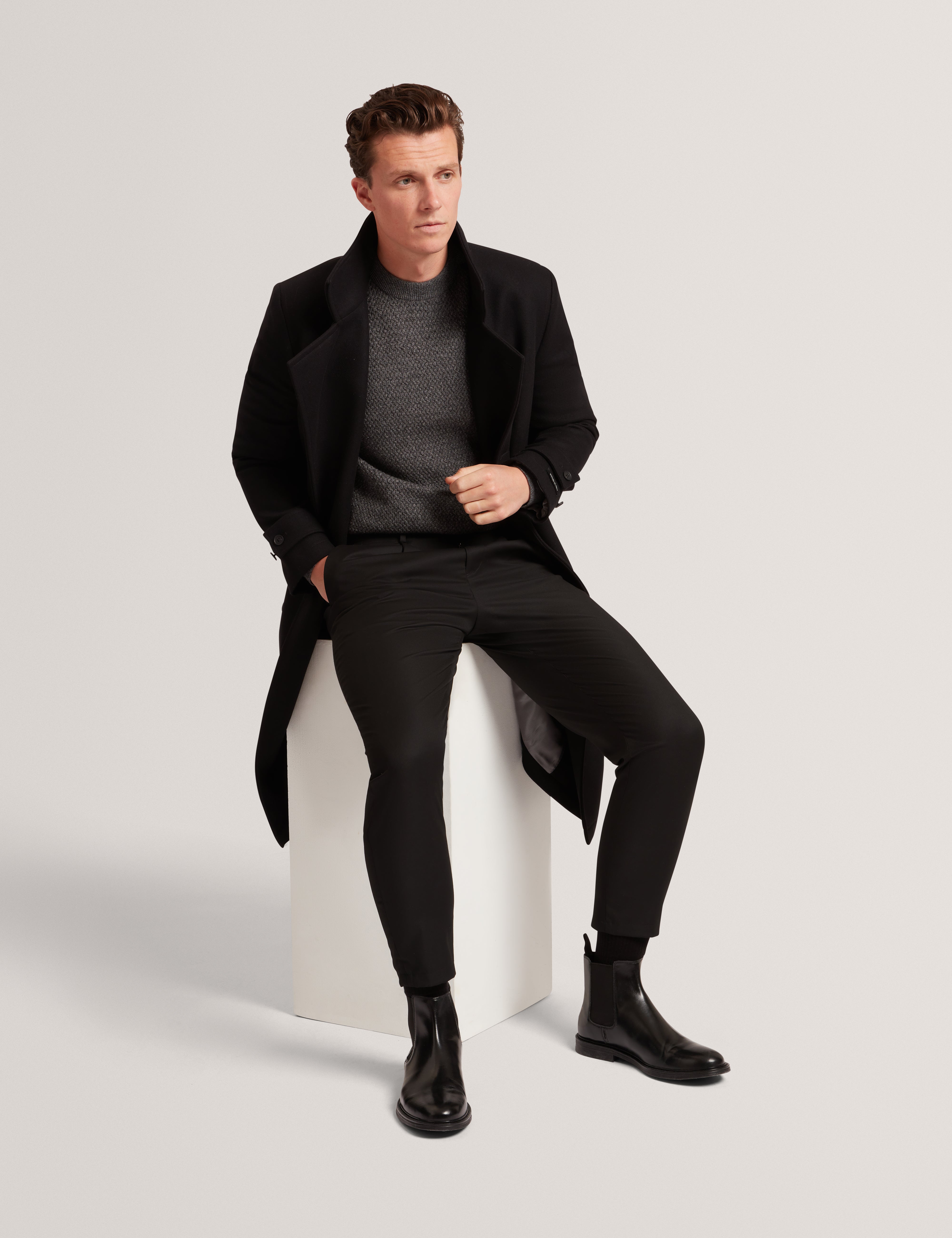 Monya Ls Textured Knit Crew Neck Mid-Grey