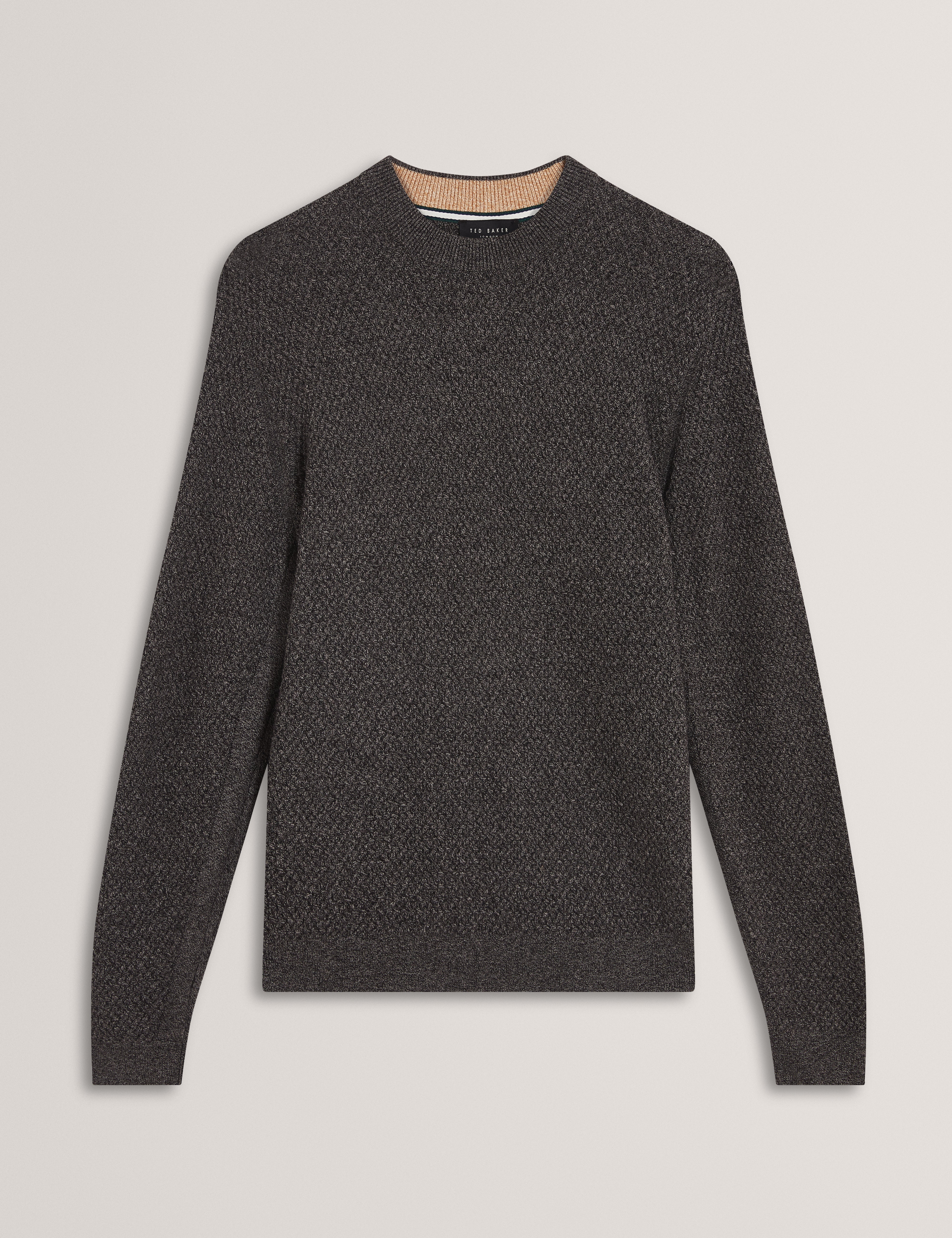 Monya Ls Textured Knit Crew Neck Mid-Grey