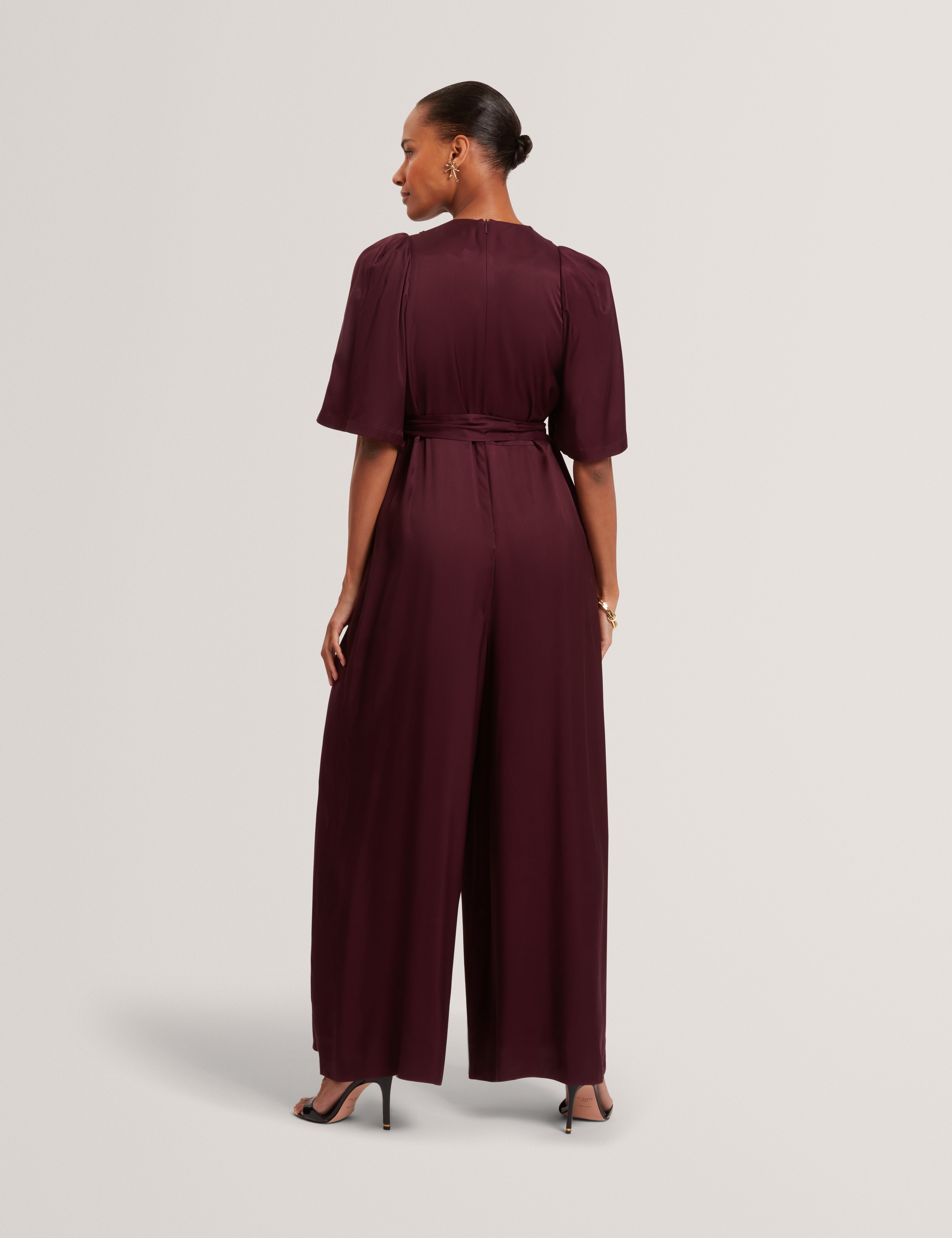 Taupa Drape Neck Wide Leg Jumpsuit Oxblood