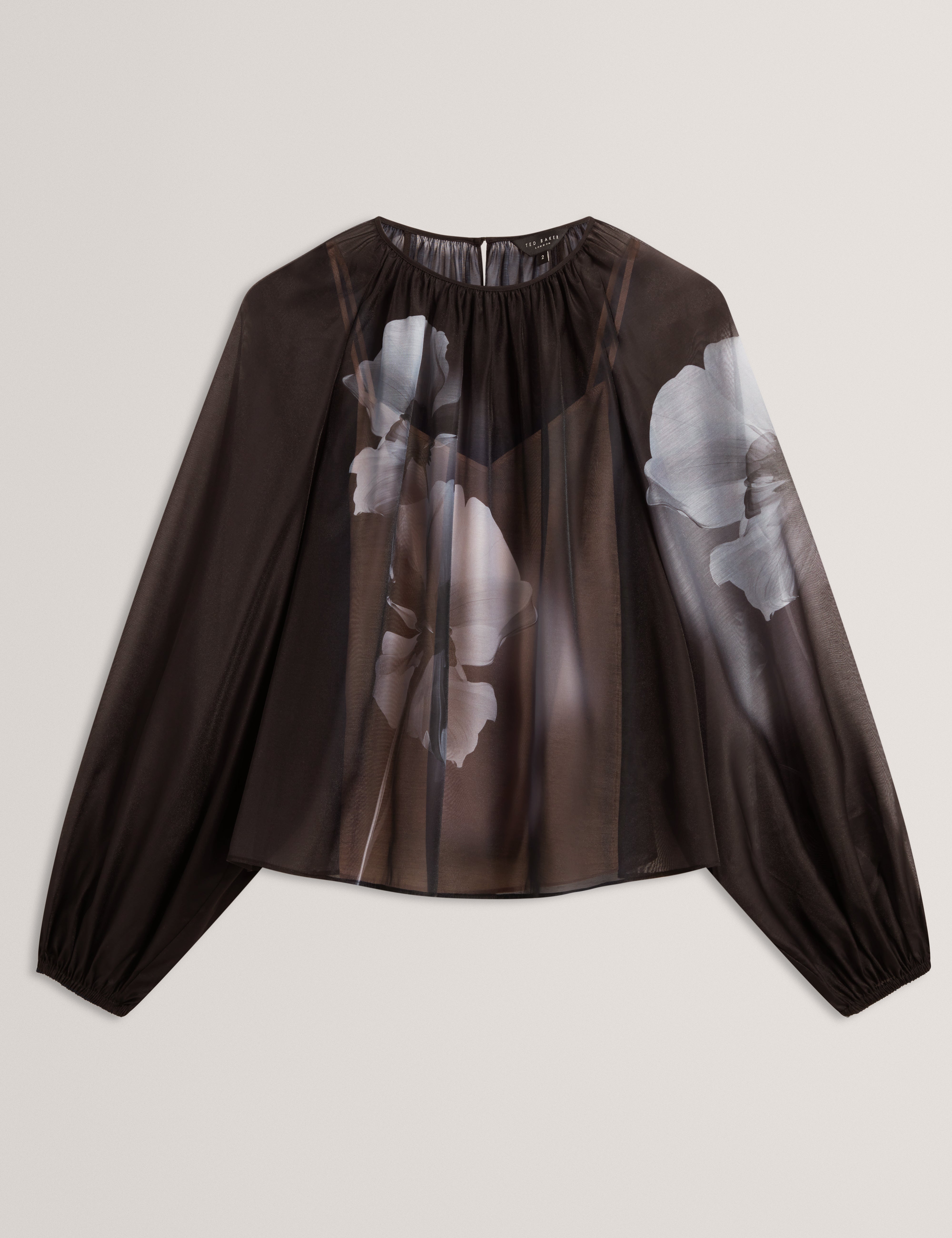 Plaaza Puff Sleeve Blouse With Organza Overlay Black