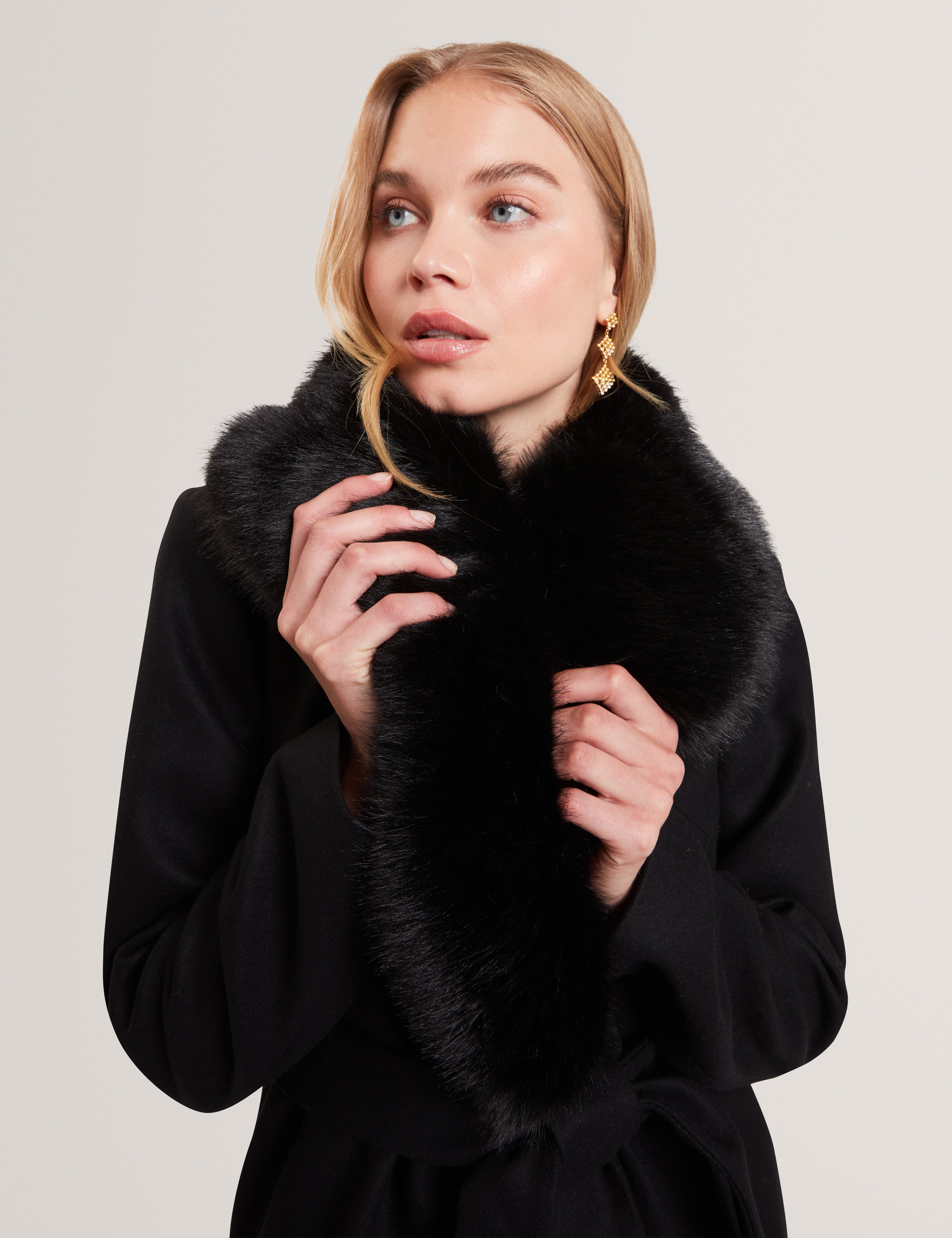 Toroja Faux Fur Belted Short Coat Black