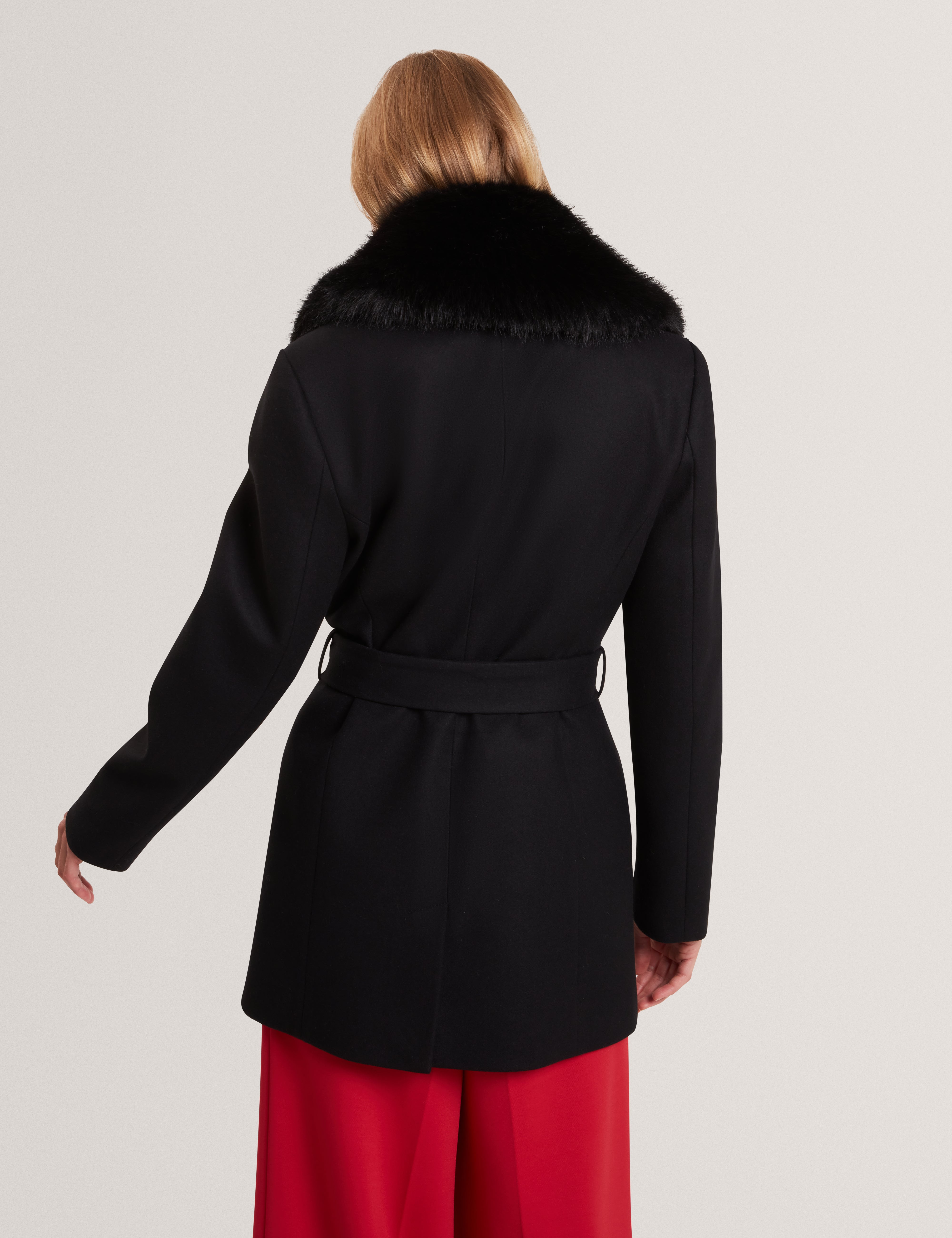 Toroja Faux Fur Belted Short Coat Black