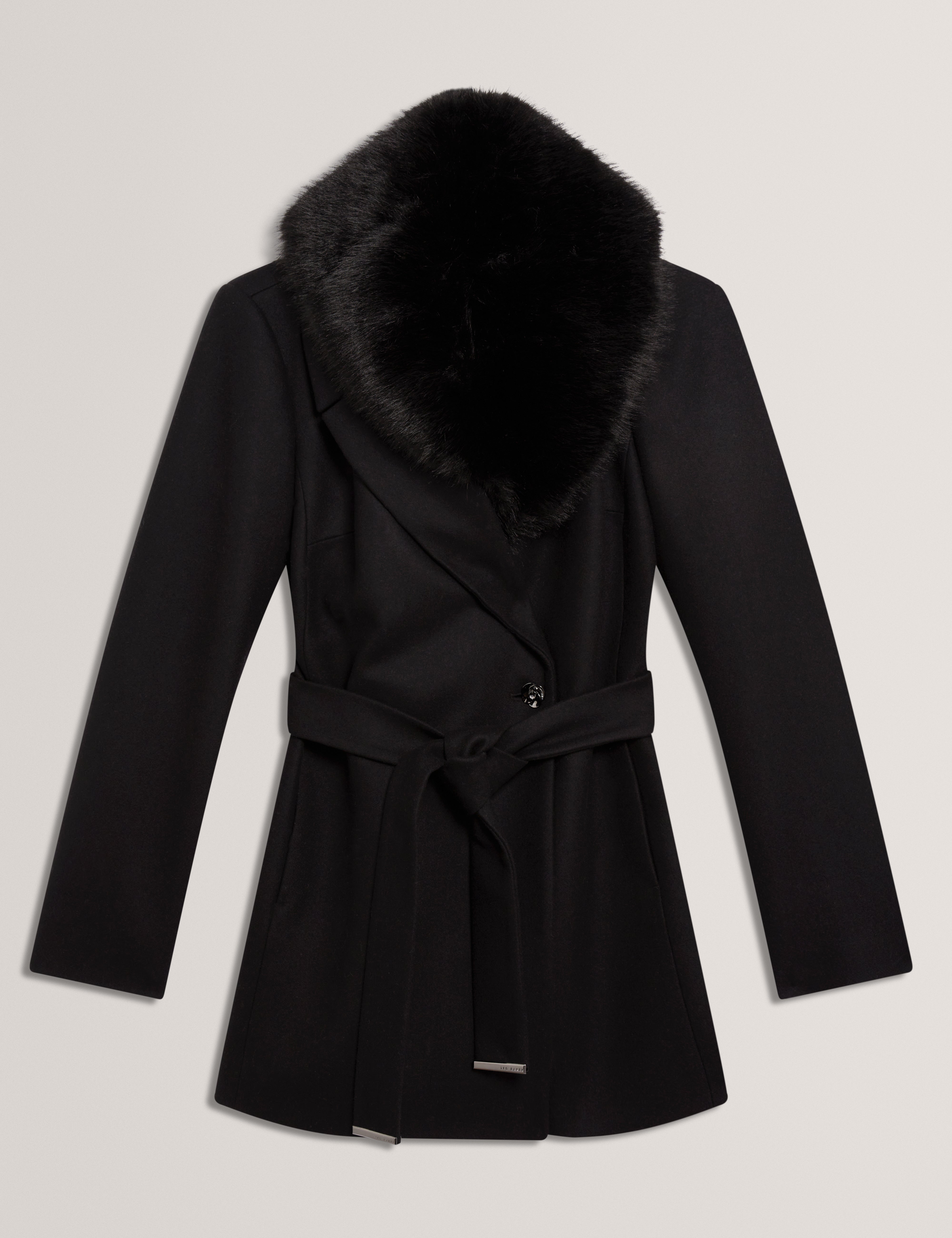 Toroja Faux Fur Belted Short Coat Black