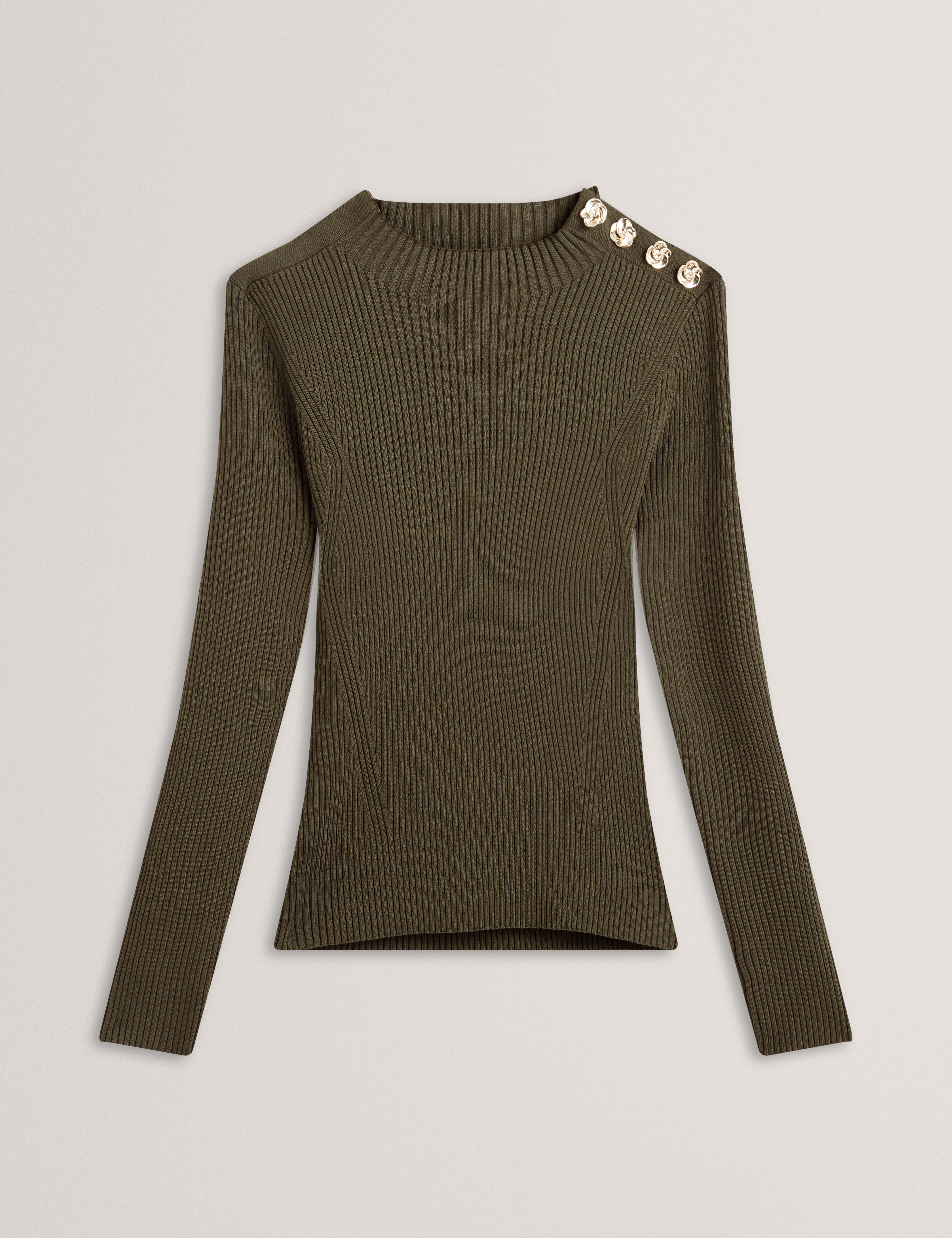 بلينا روز سترة محبوكة بأكمام طويلة لون أخضر داكن