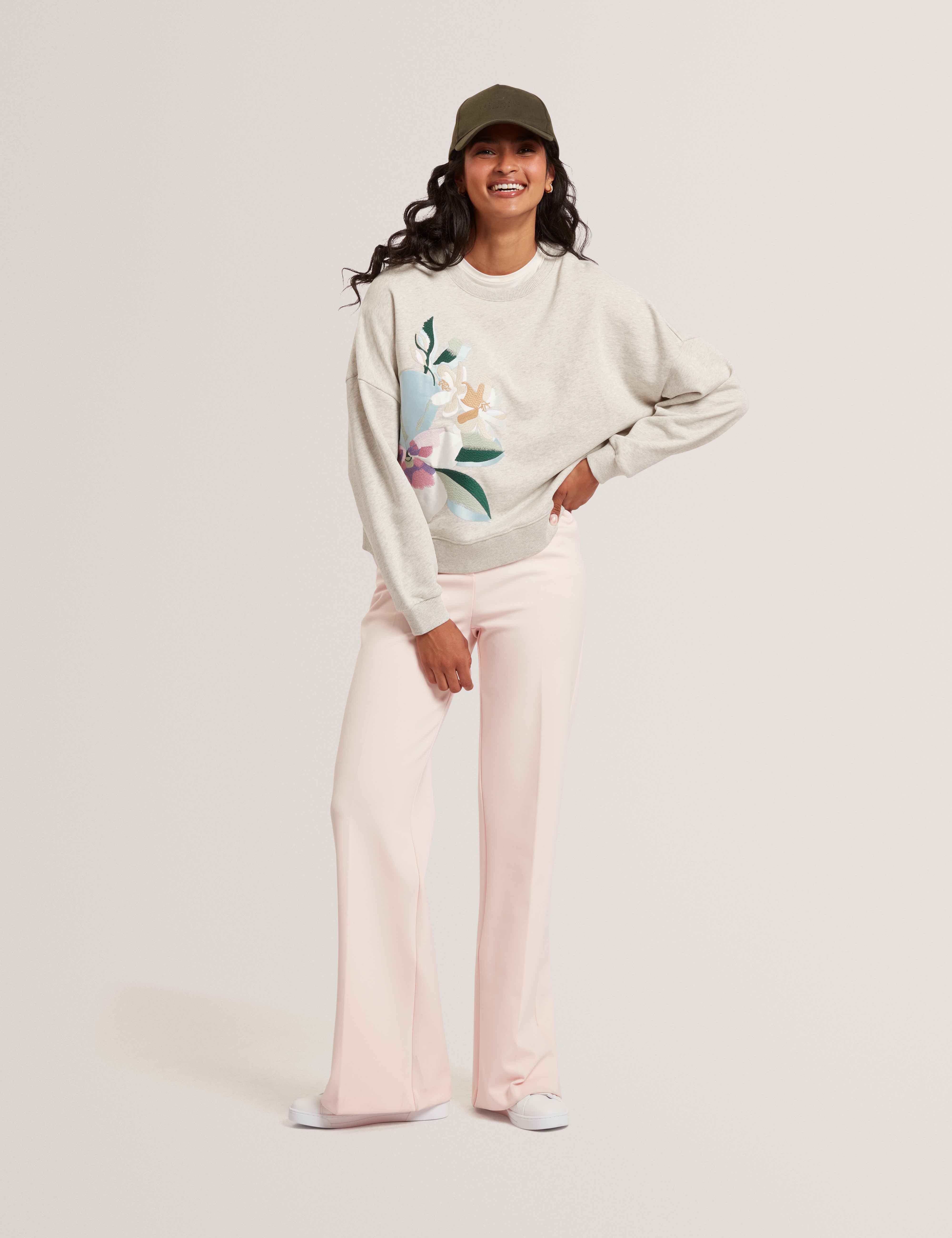 Brookla Printed Embroidered Sweatshirt Grey