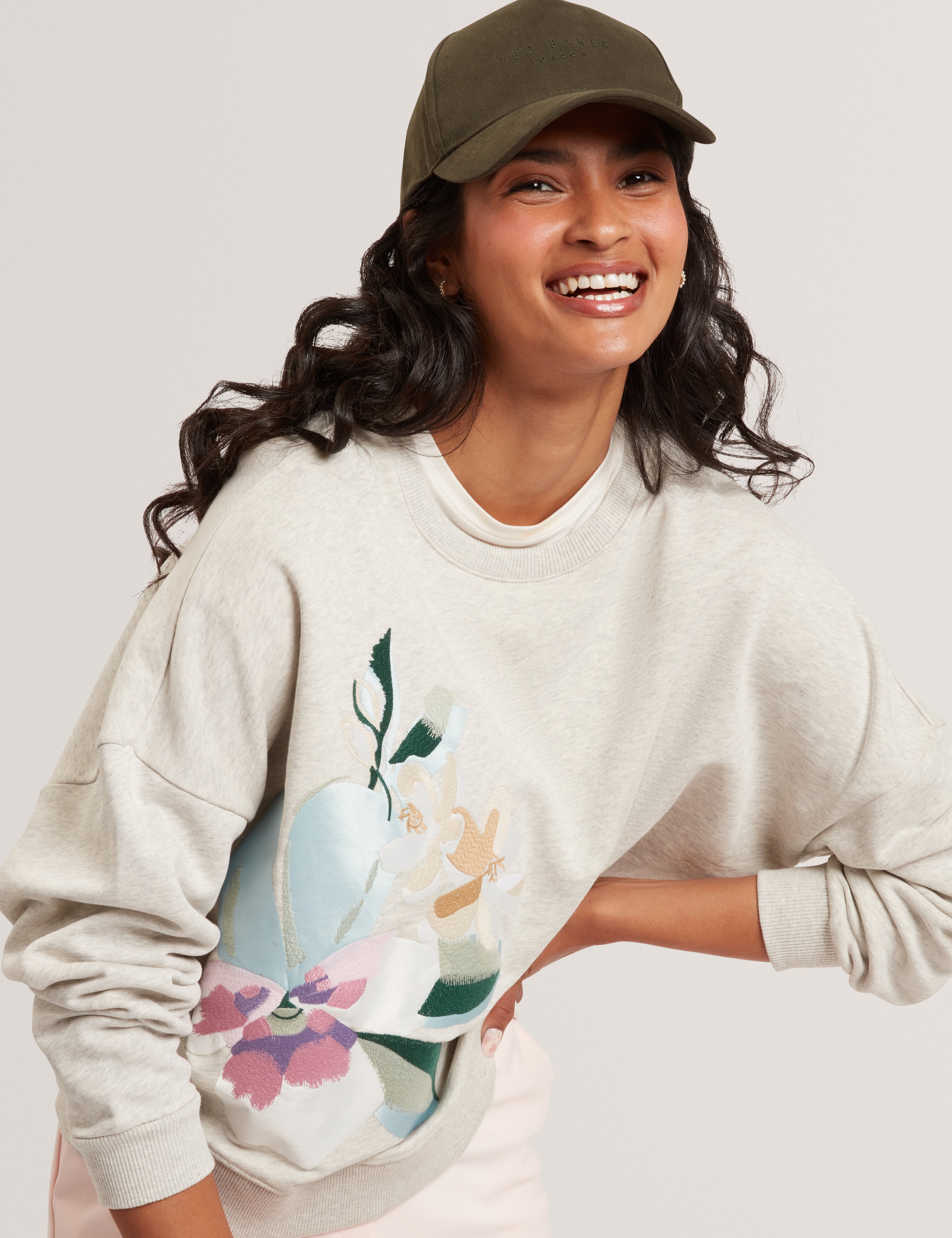 Brookla Printed Embroidered Sweatshirt Grey