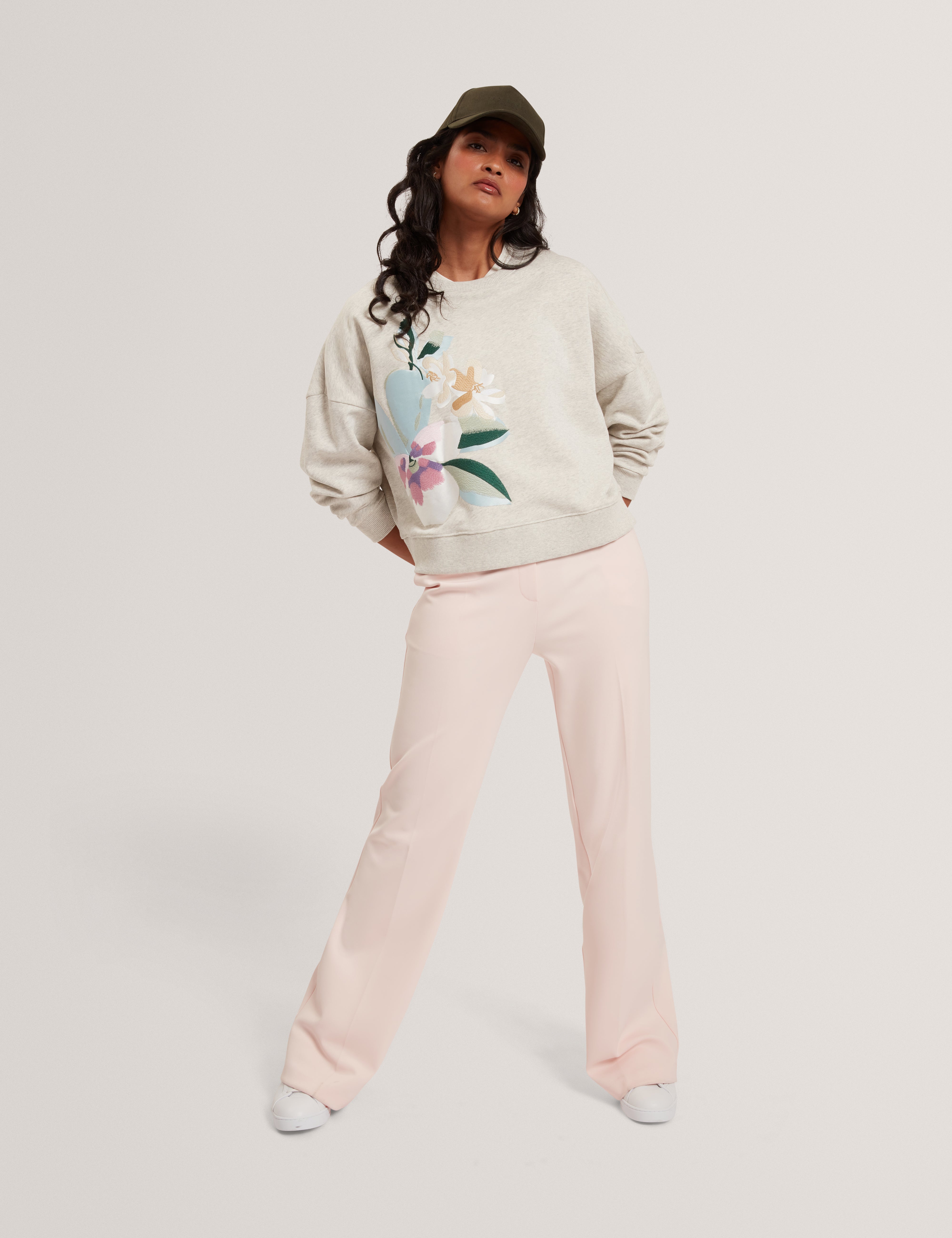 Brookla Printed Embroidered Sweatshirt Grey