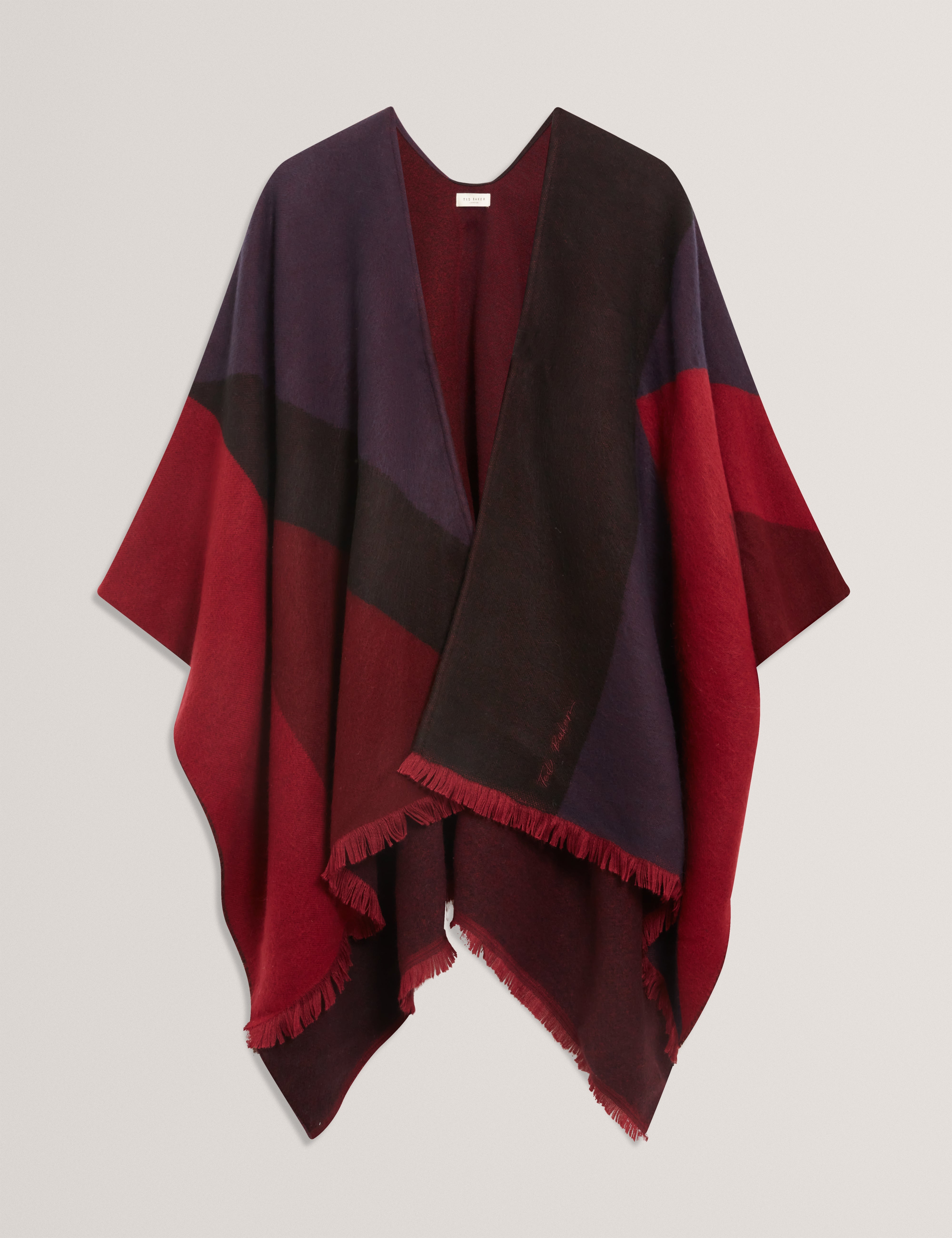 معطف بونشو سفيّا مزود بإبزيم، لون أحمر داكن.