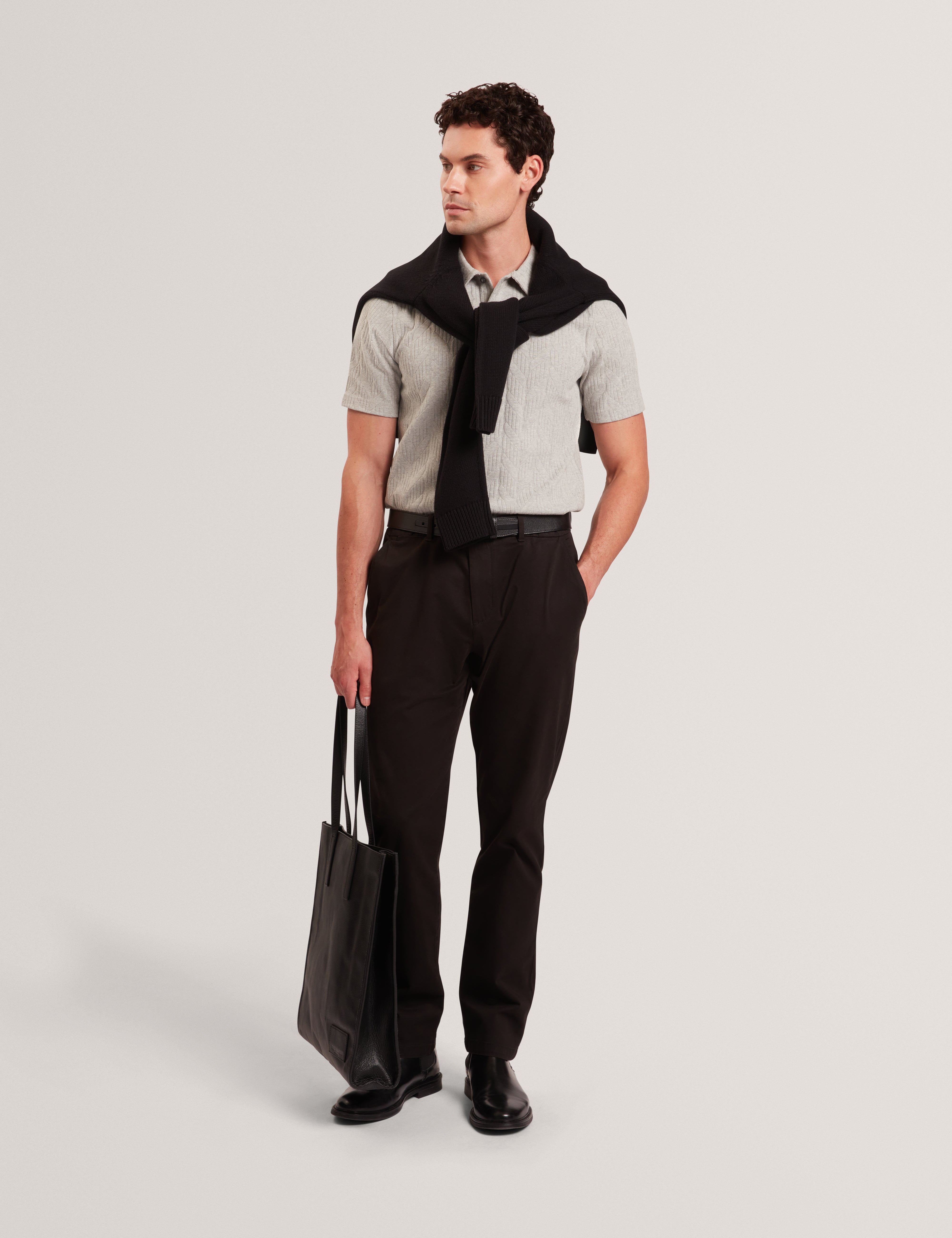 Rembran Short Sleeve Cable Stitch T Polo Lt-Grey