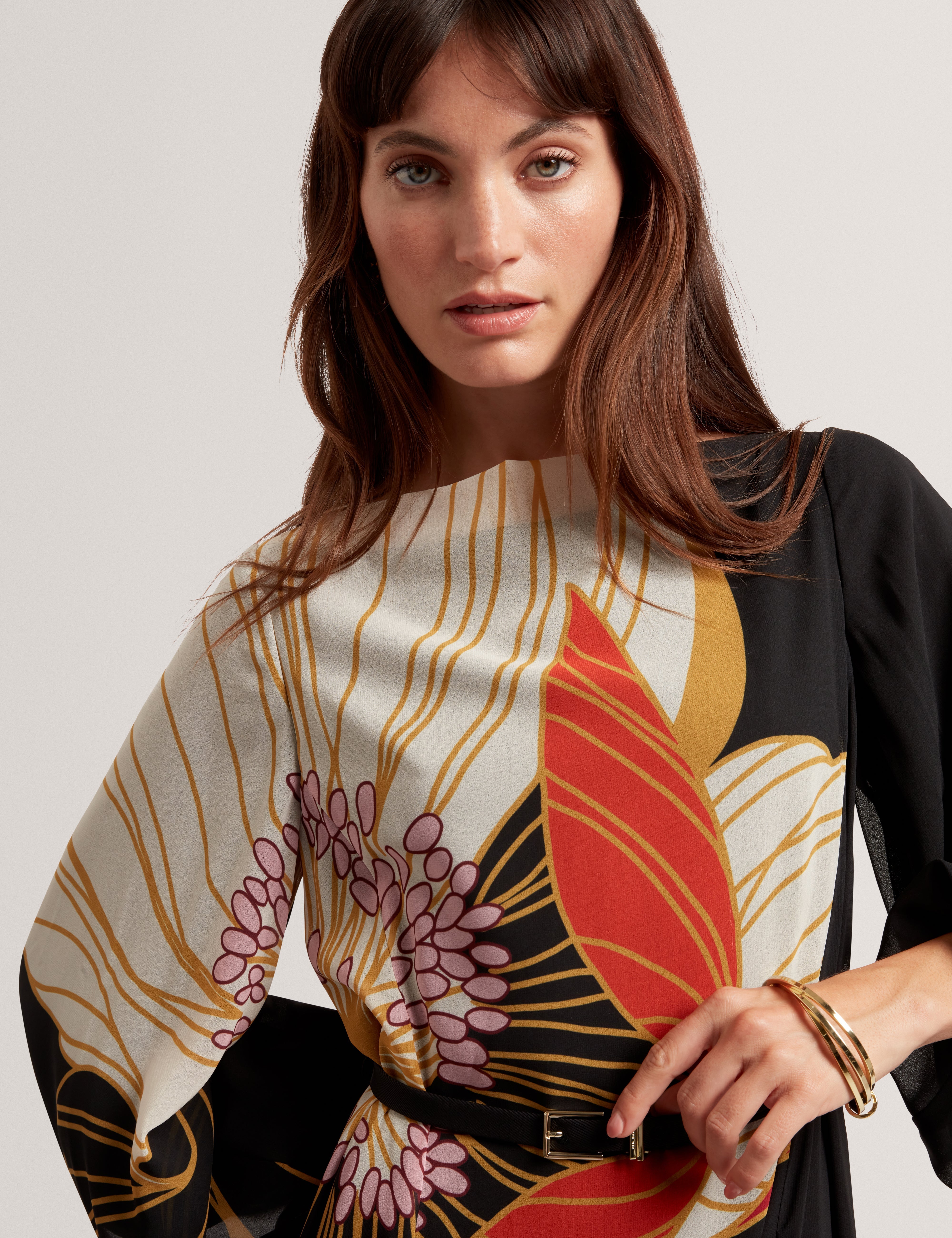 Cammeli Long Sleeve Printed Maxi Dress Black