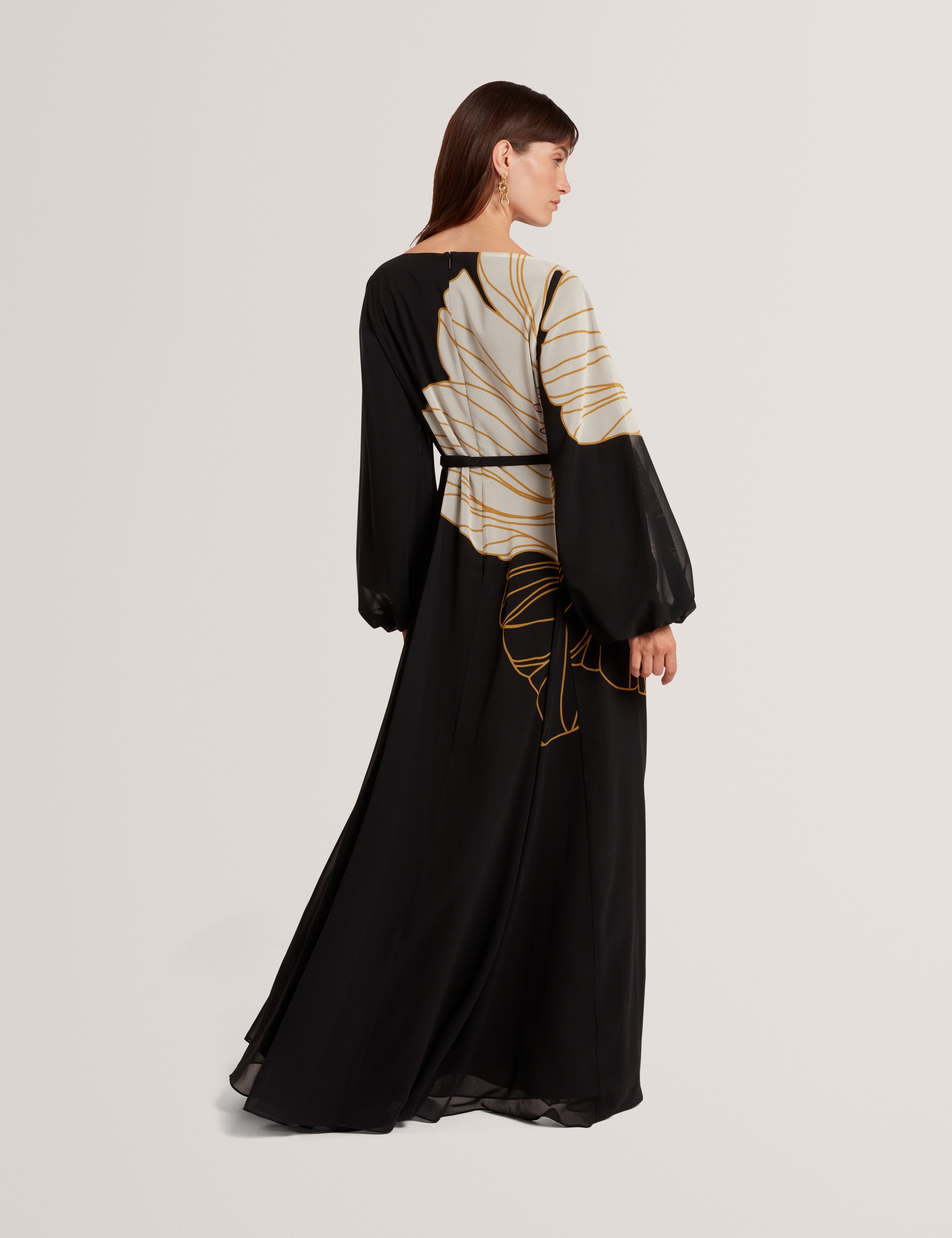 Cammeli Long Sleeve Printed Maxi Dress Black