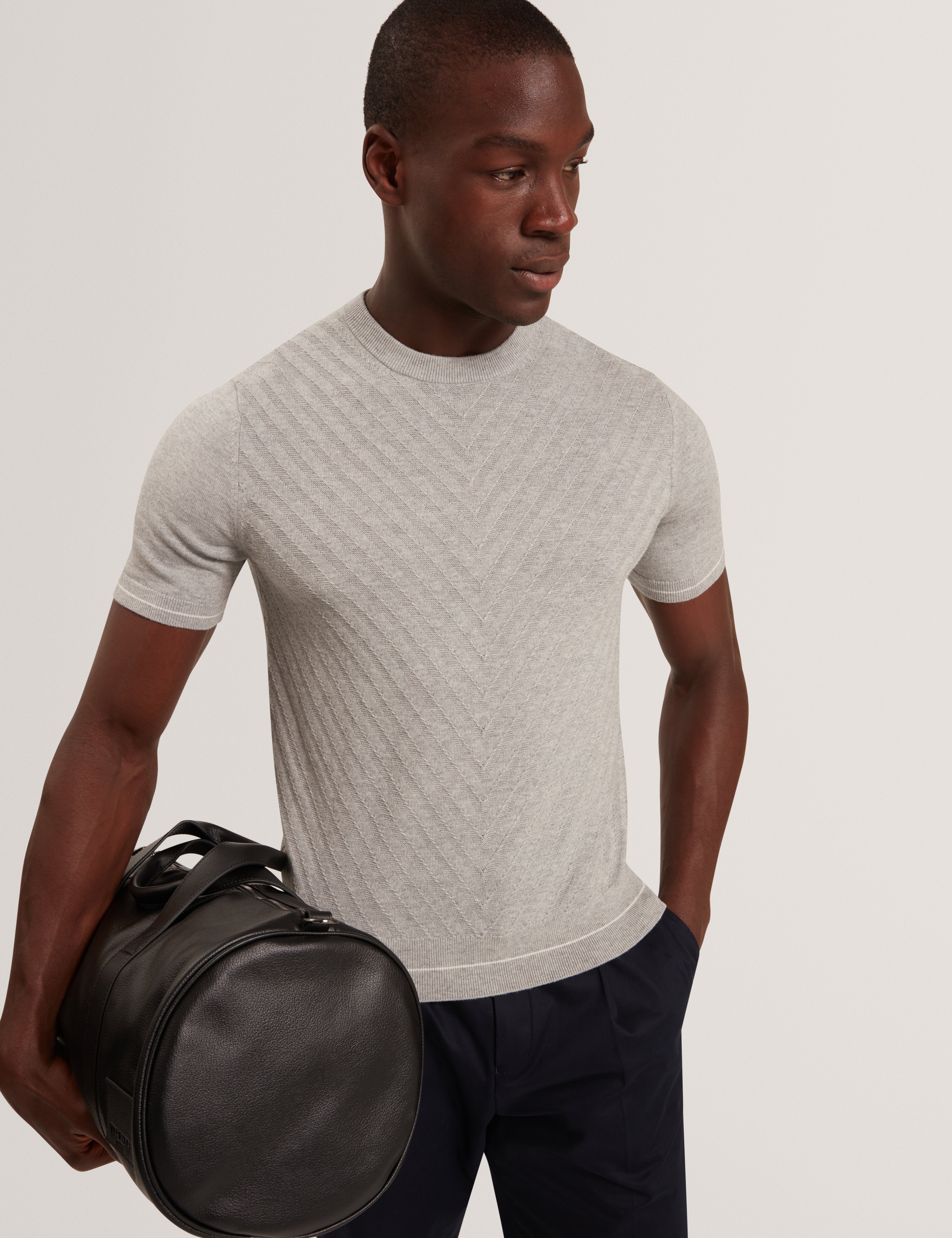 Canon Short Sleeve Chevron Stitch T Shirt Lt-Grey