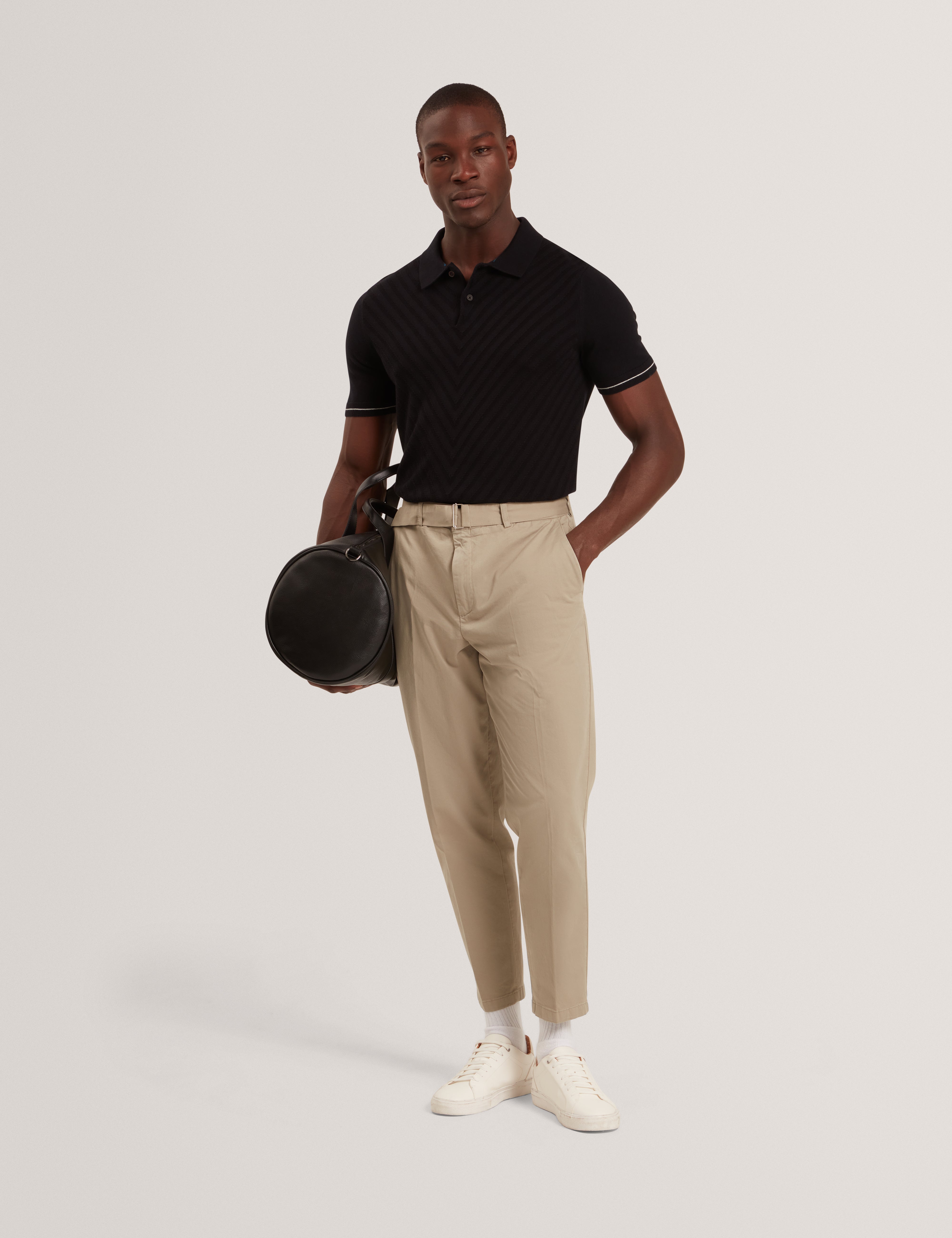 Chapal Short Sleeve Chevron Stitch Polo Black