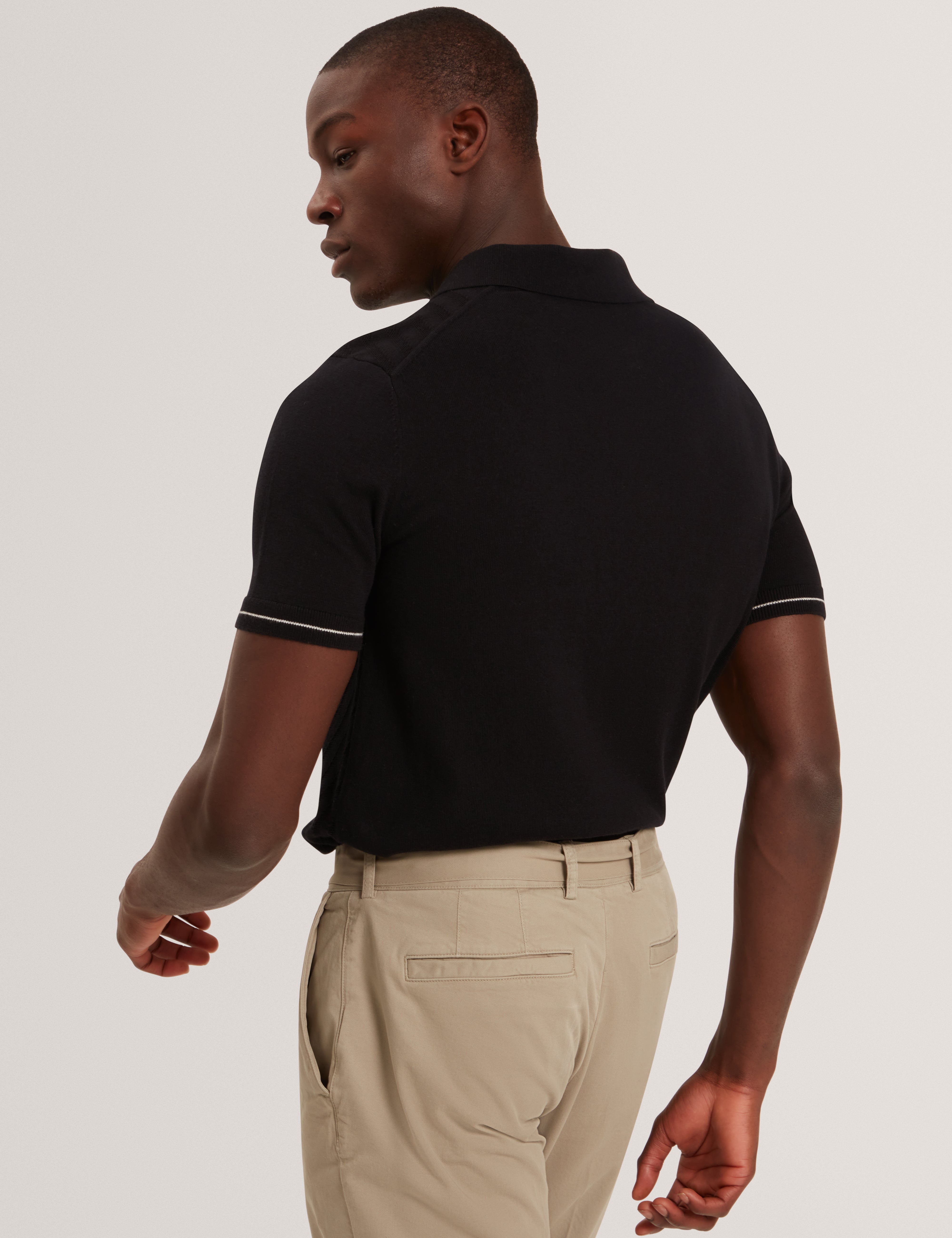 Chapal Short Sleeve Chevron Stitch Polo Black