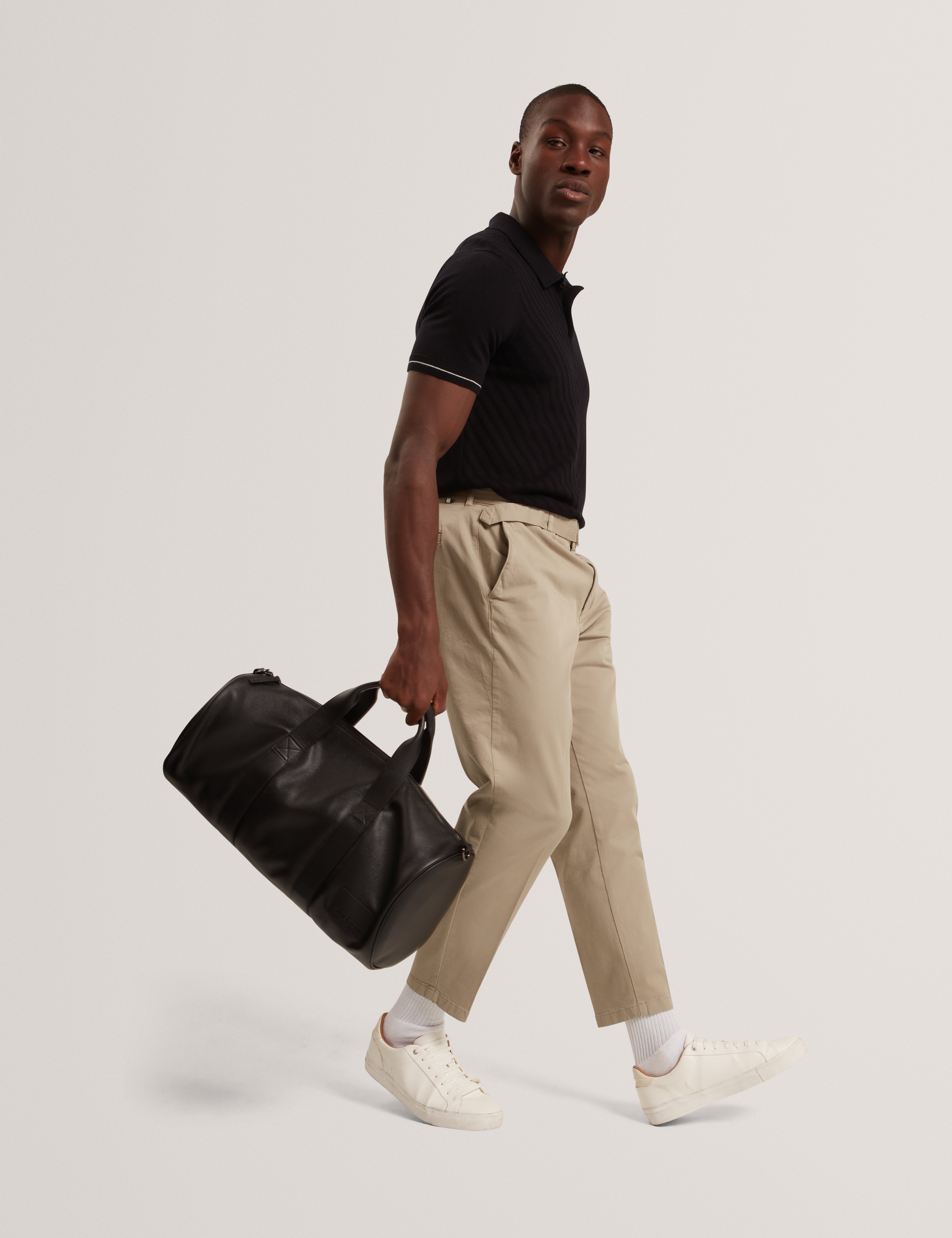 Chapal Short Sleeve Chevron Stitch Polo Black