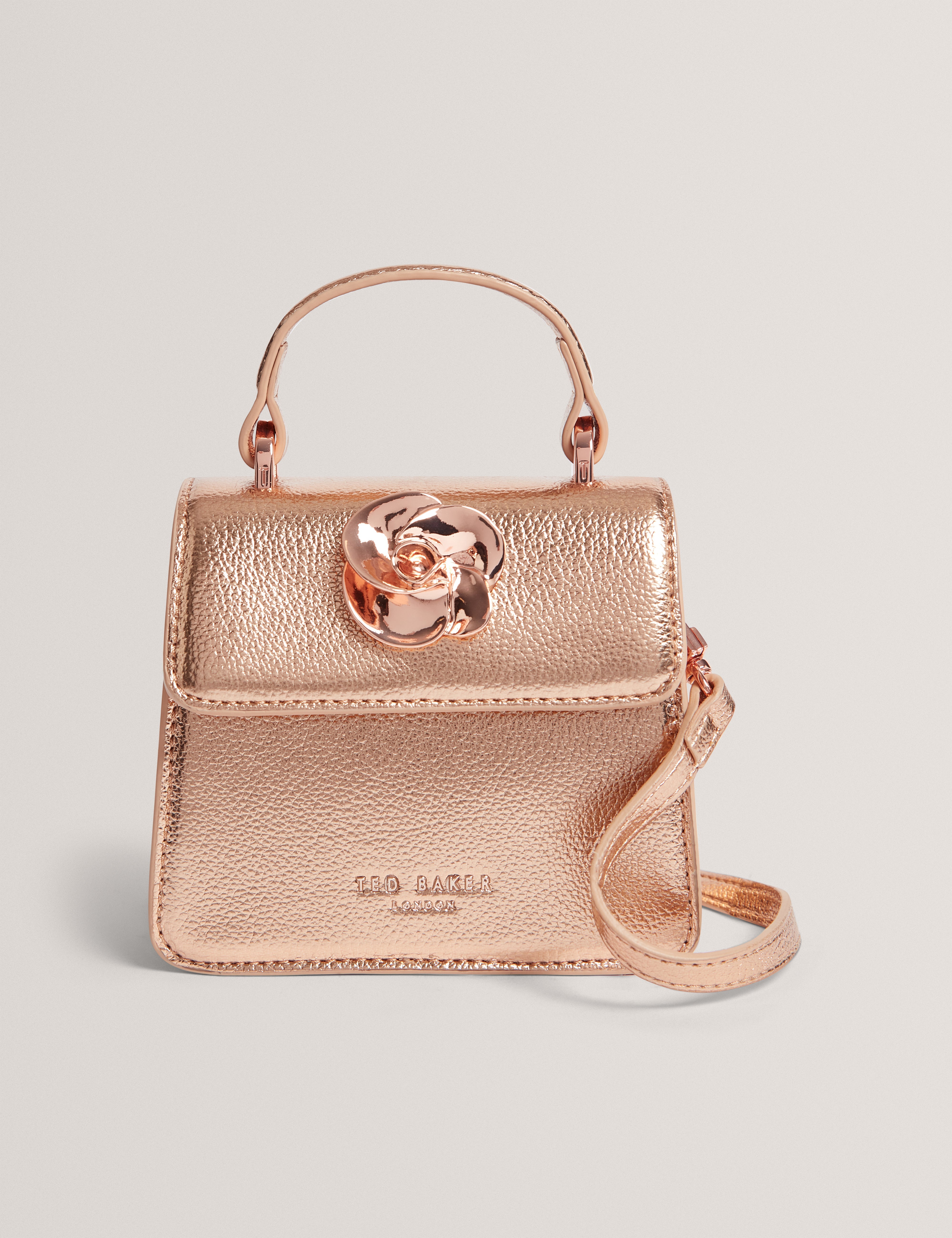 Rosami Rose Detail Mini Metallic Top Handle Bag Rosegd