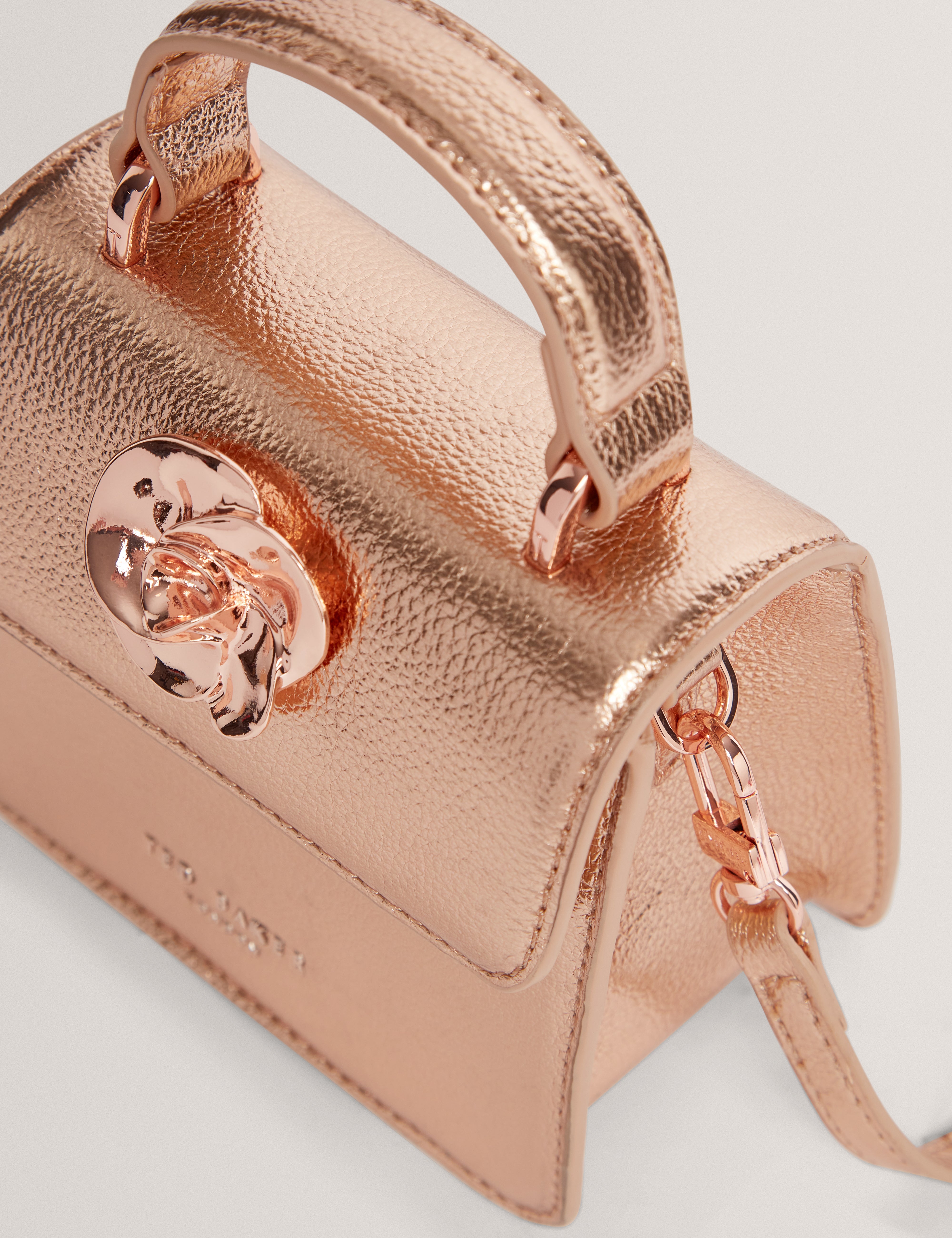 Rosami Rose Detail Mini Metallic Top Handle Bag Rosegd
