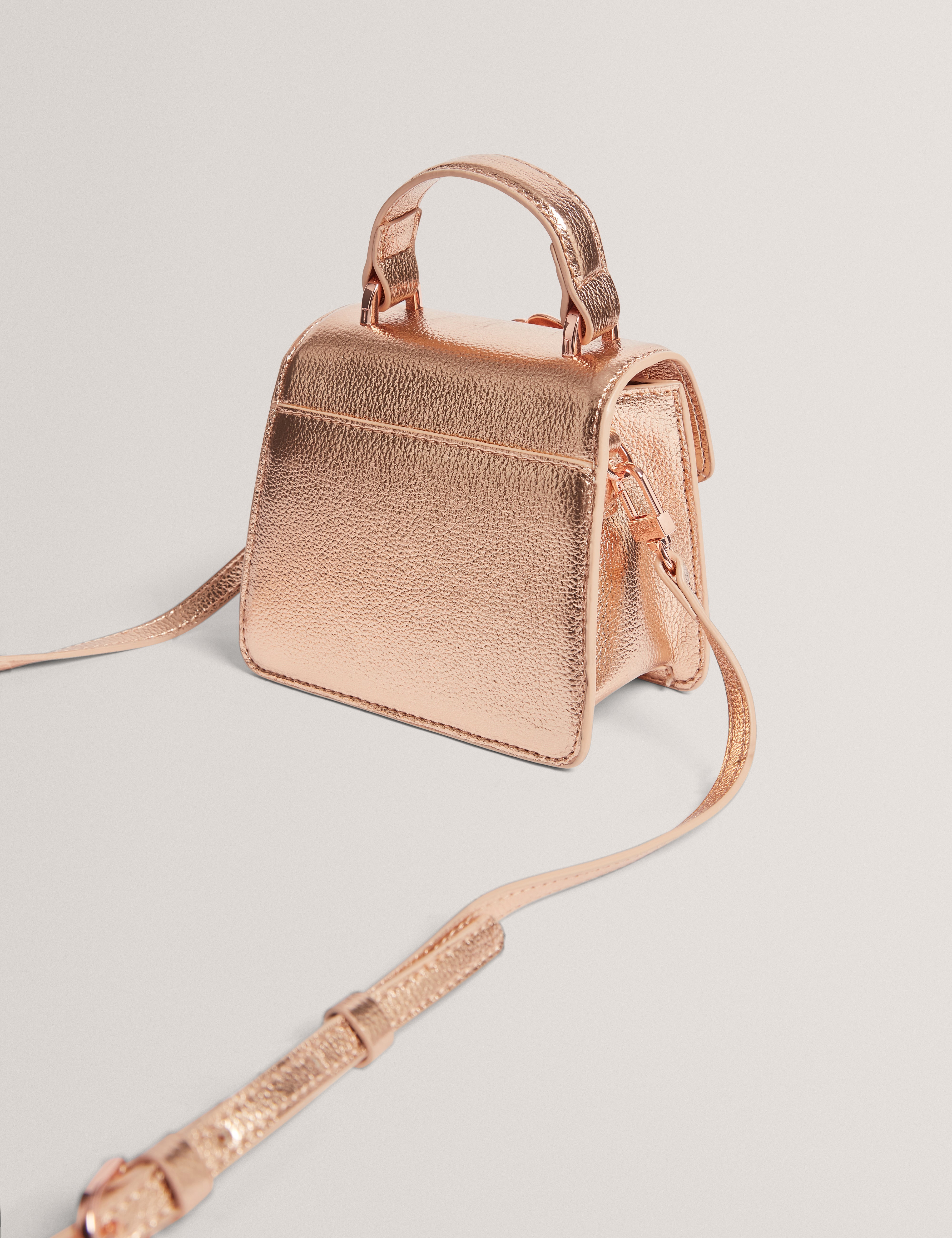 Rosami Rose Detail Mini Metallic Top Handle Bag Rosegd