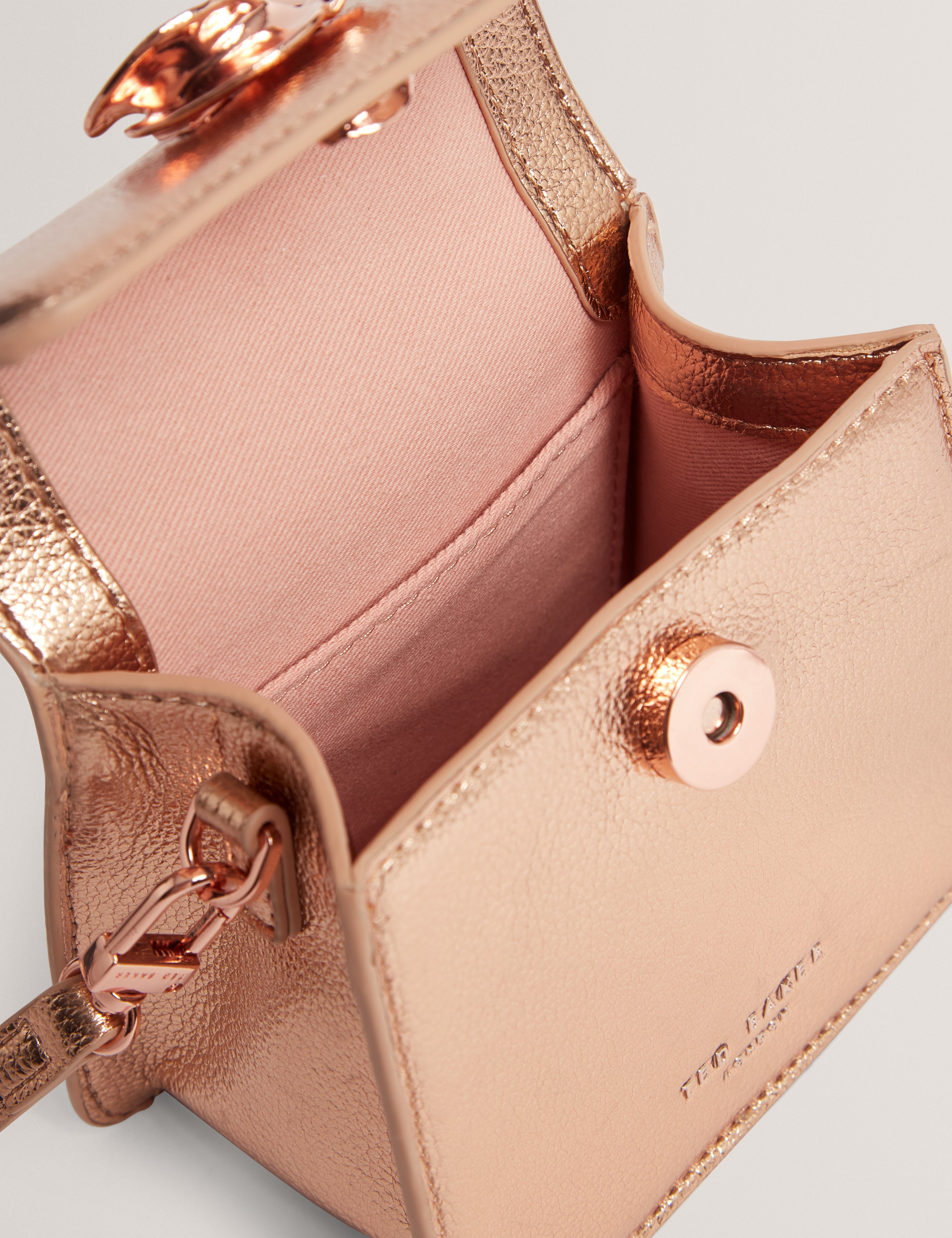 Rosami Rose Detail Mini Metallic Top Handle Bag Rosegd