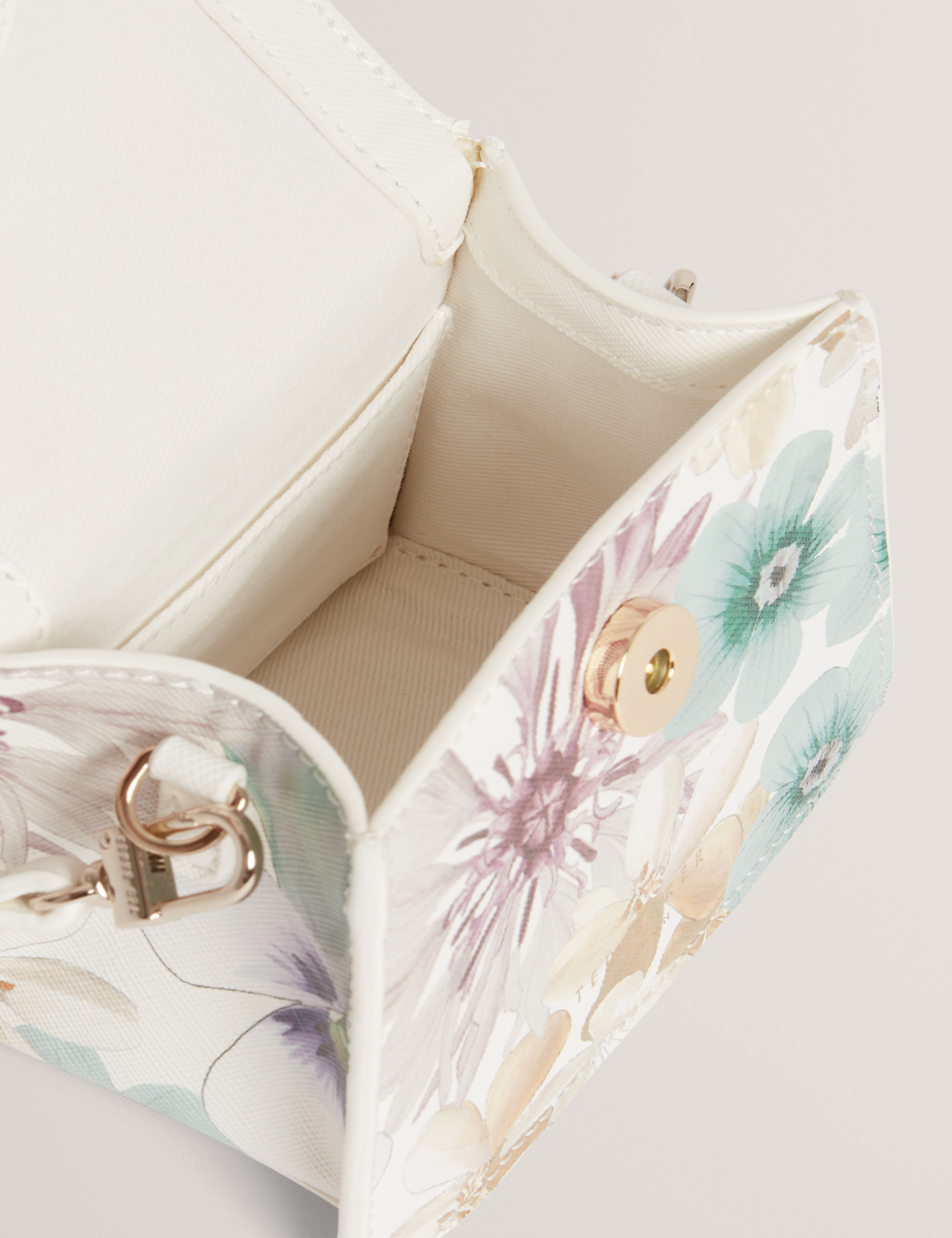 Helensa Petal Print Mini Top Handle Rose Detail White