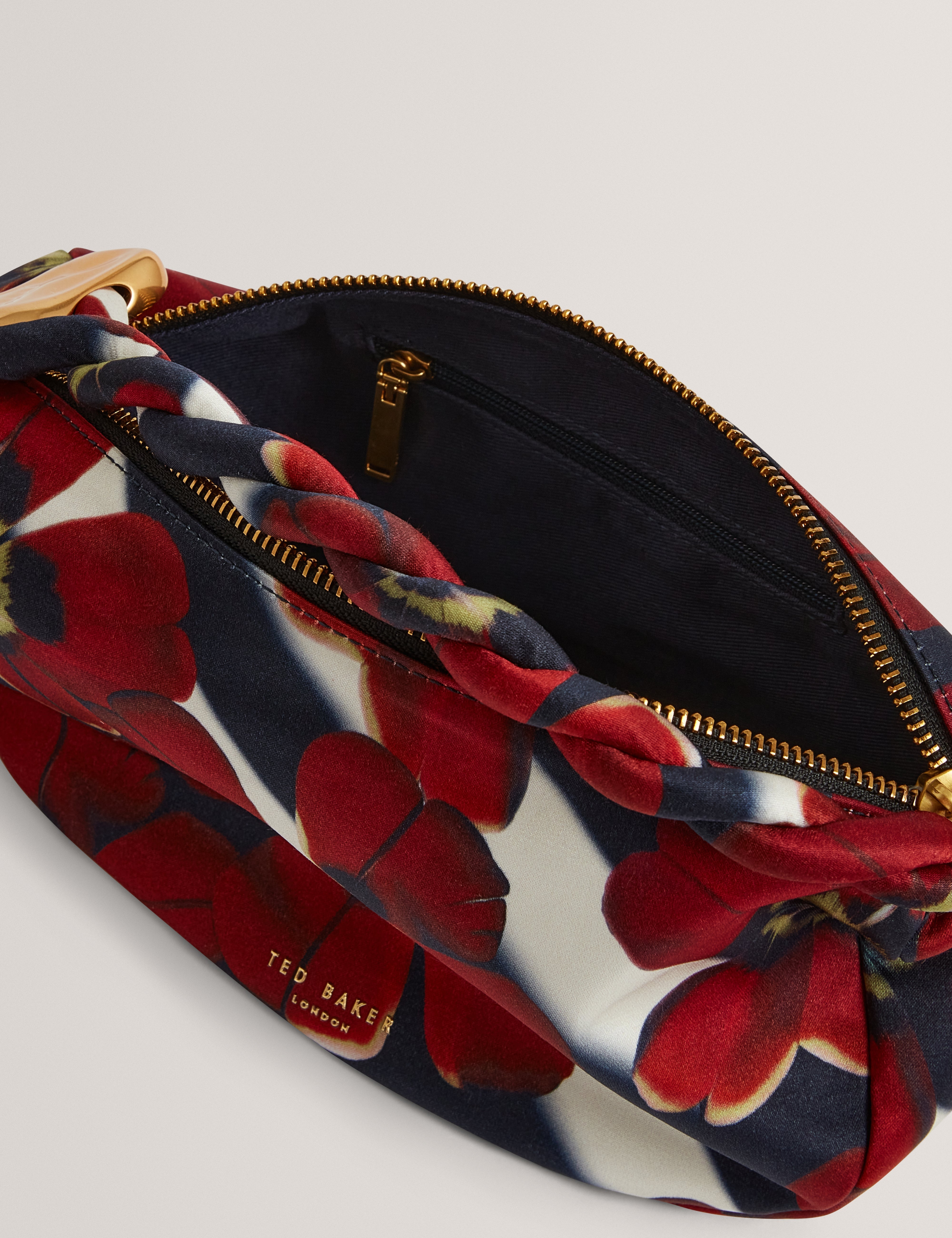 Isli Satin Statement Hardware Printed Hobo Bag Red