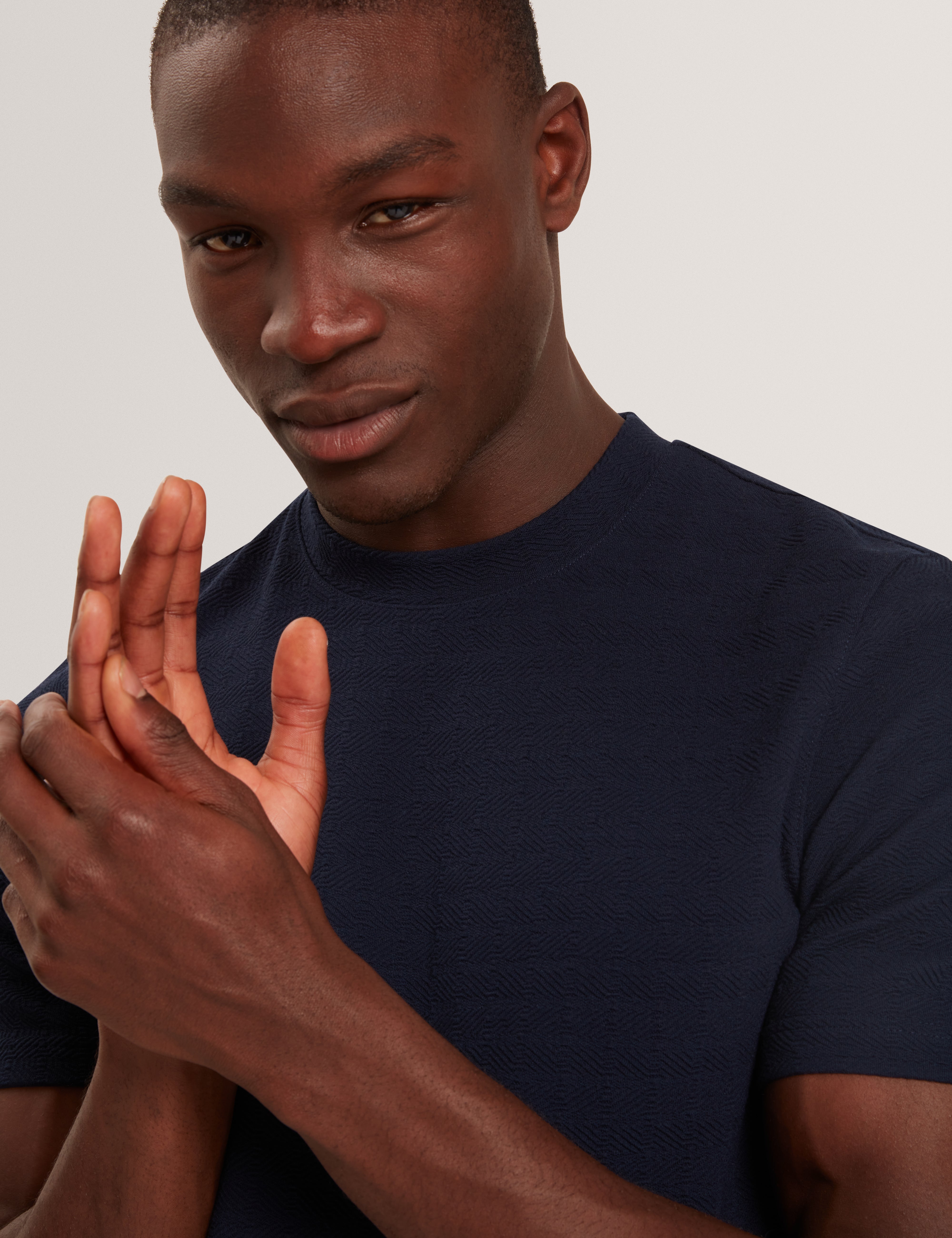 Marcen Short Sleeve Square Stitch T Shirt Navy