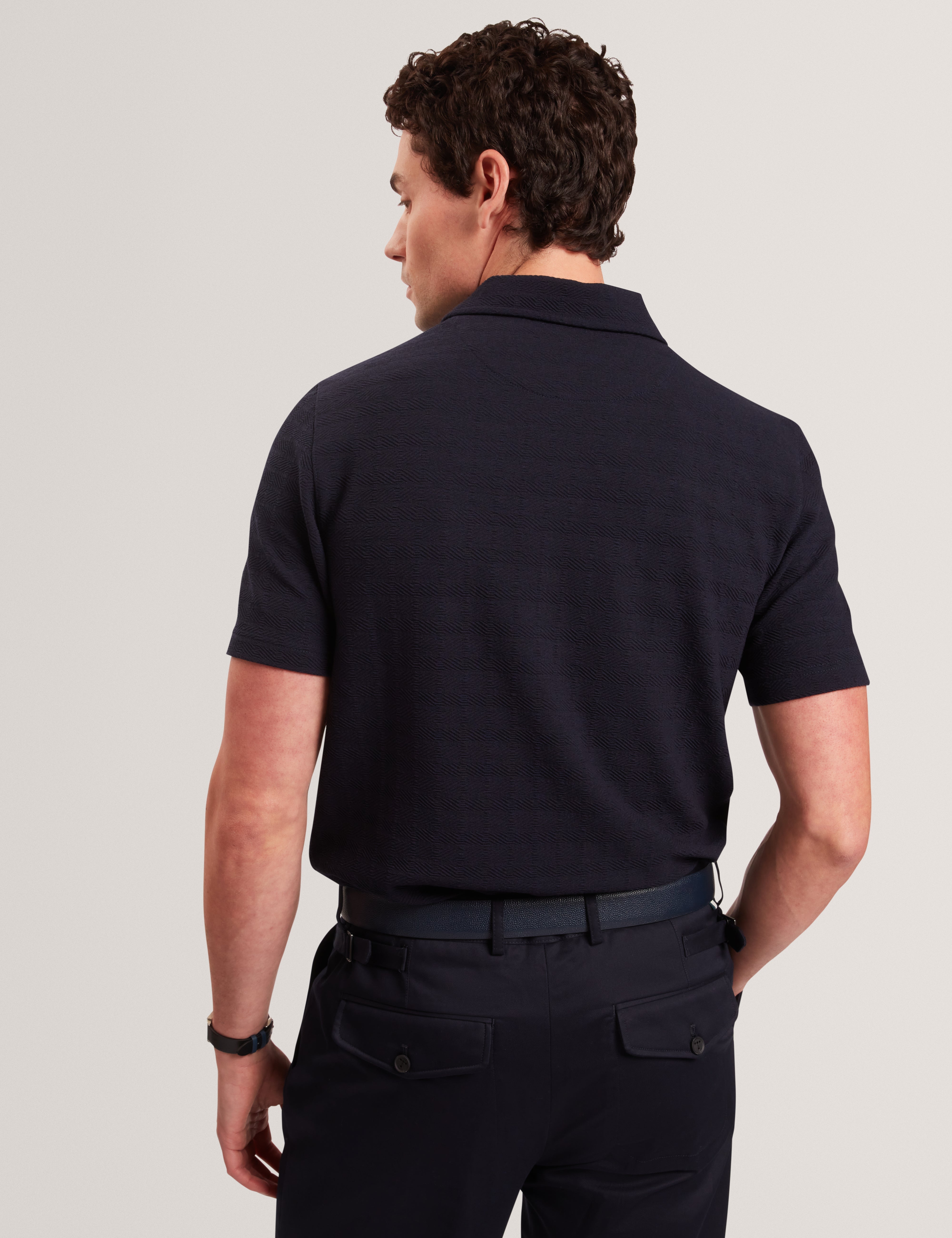 Serapa Short Sleeve Square Stitch Polo Navy