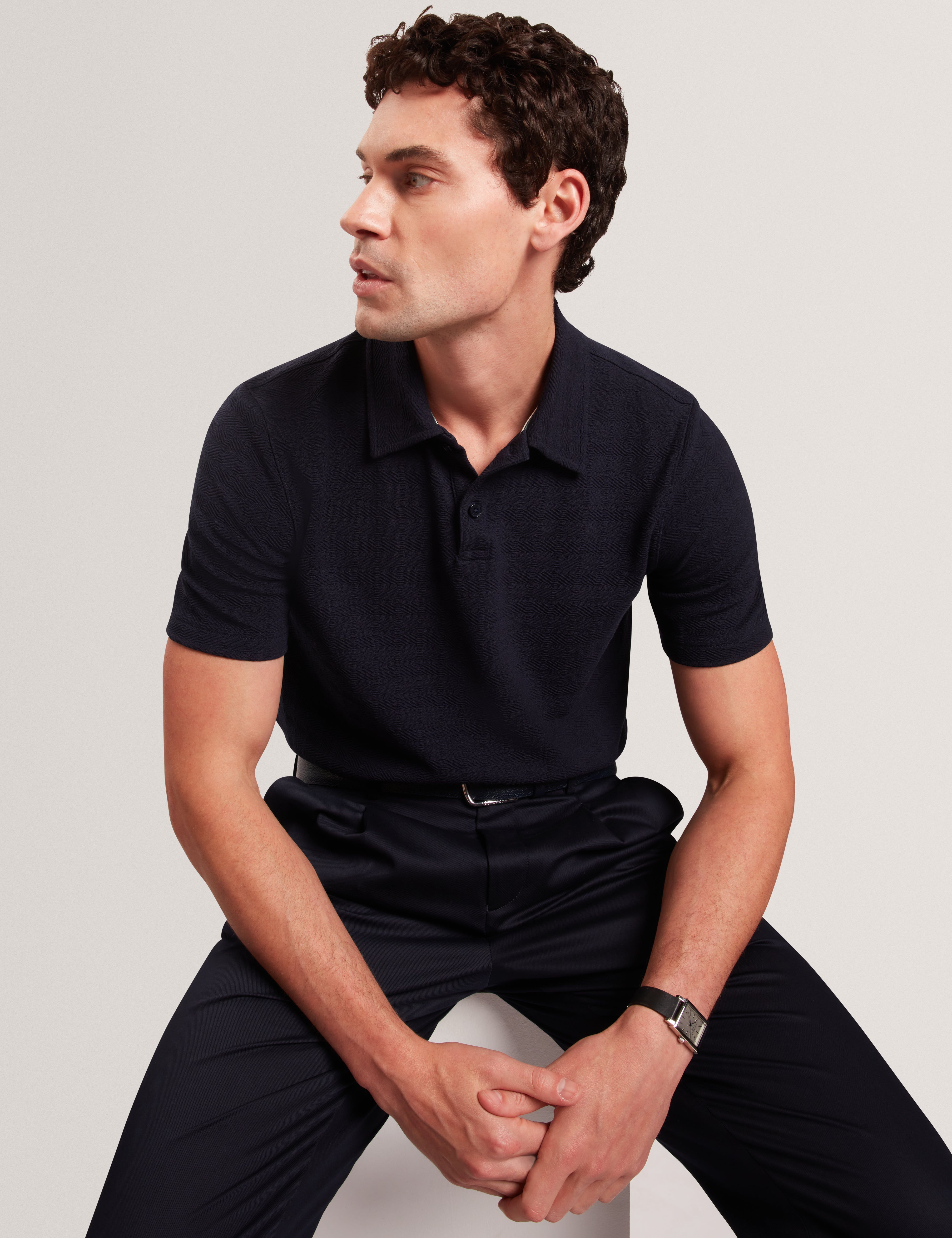 Serapa Short Sleeve Square Stitch Polo Navy