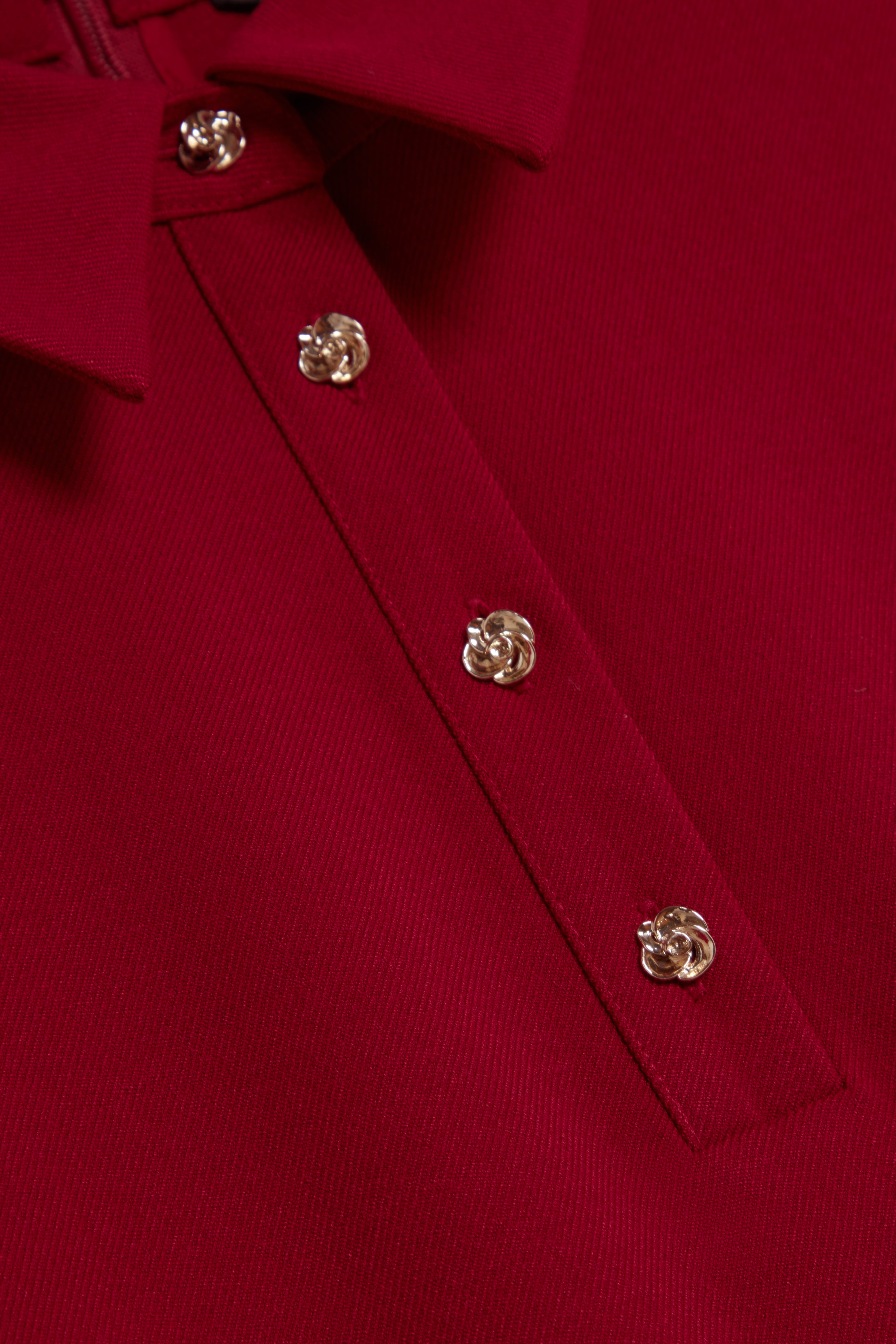 Larosa Rose Button Midi Dress Dk-Red