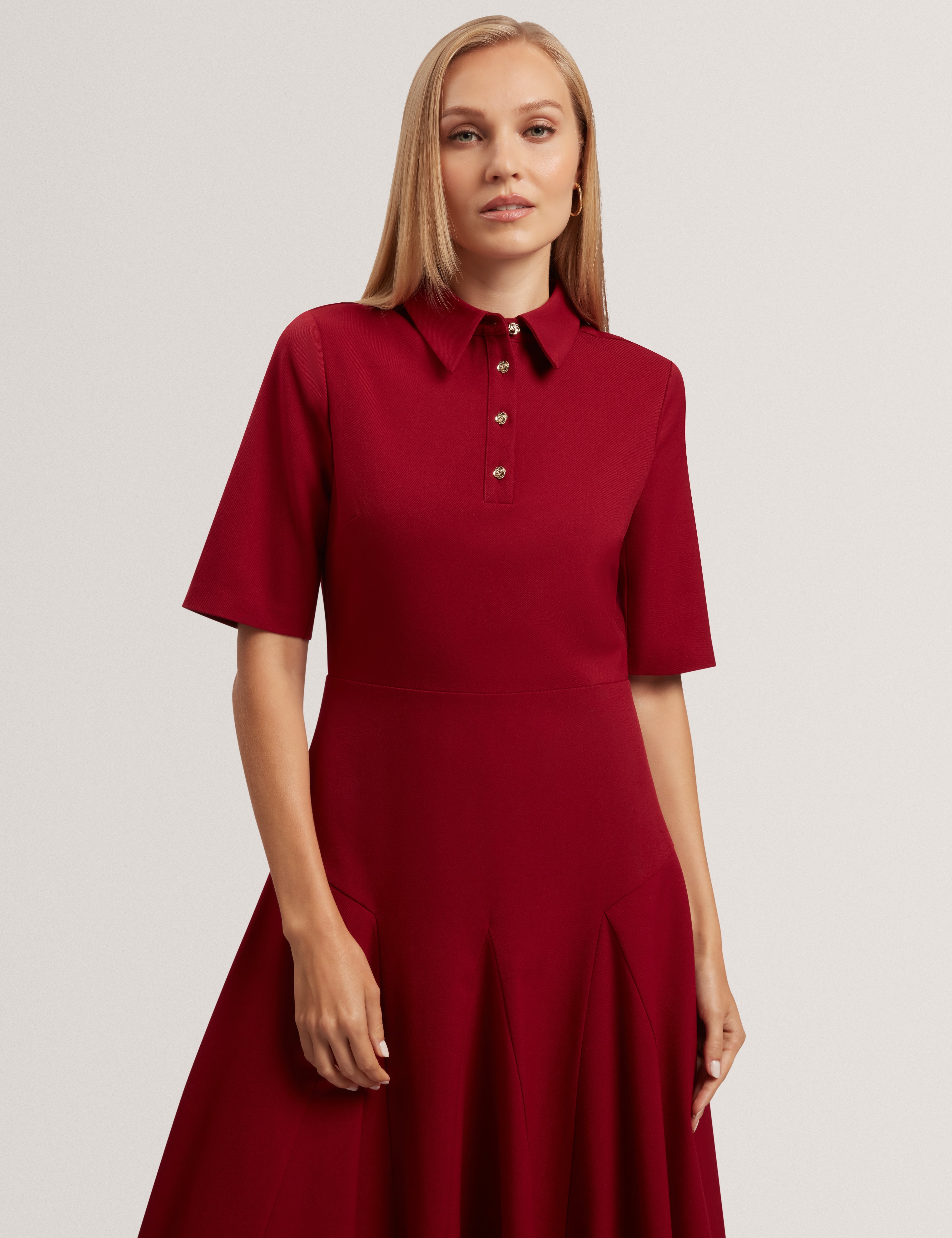 Larosa Rose Button Midi Dress Dk-Red