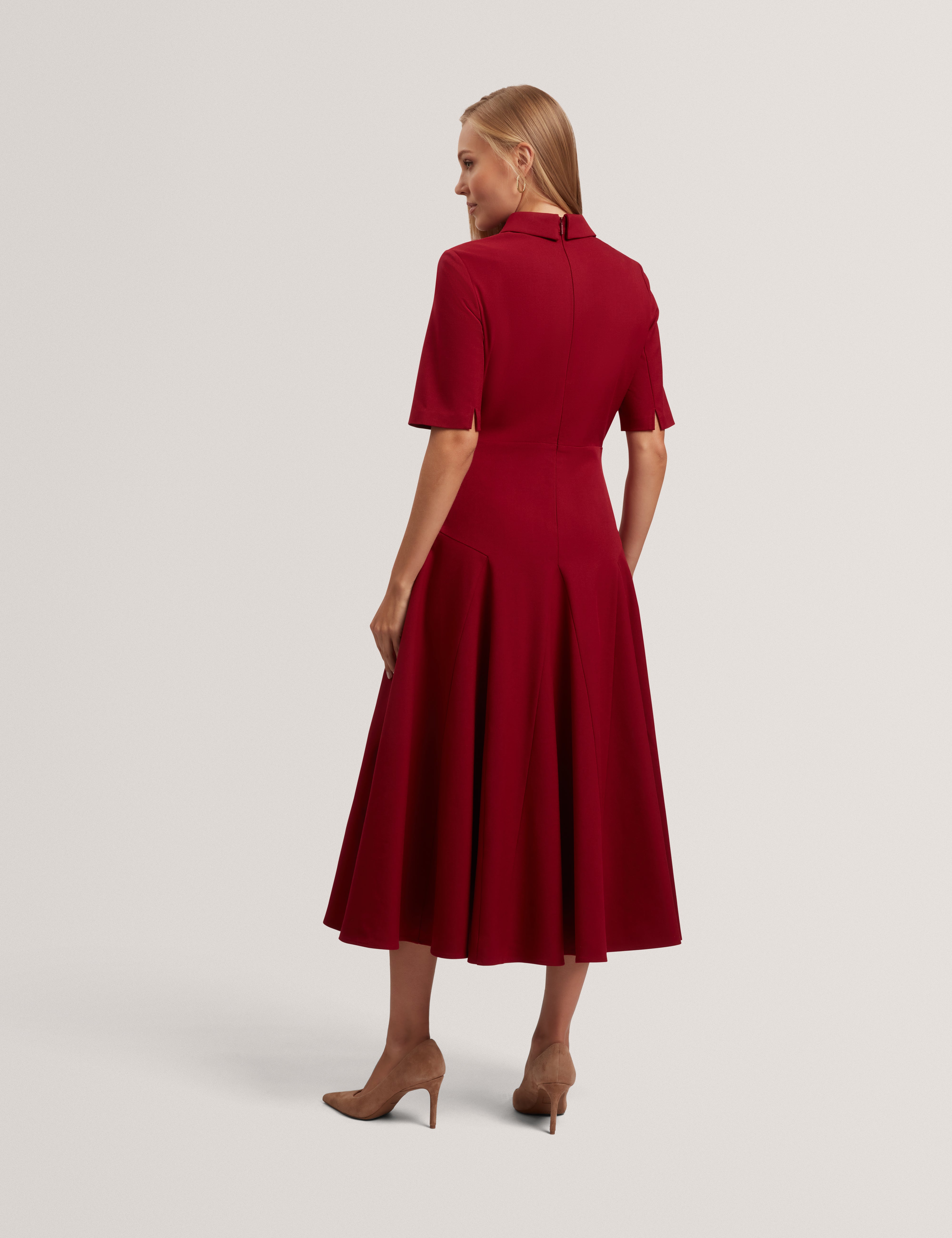 Larosa Rose Button Midi Dress Dk-Red