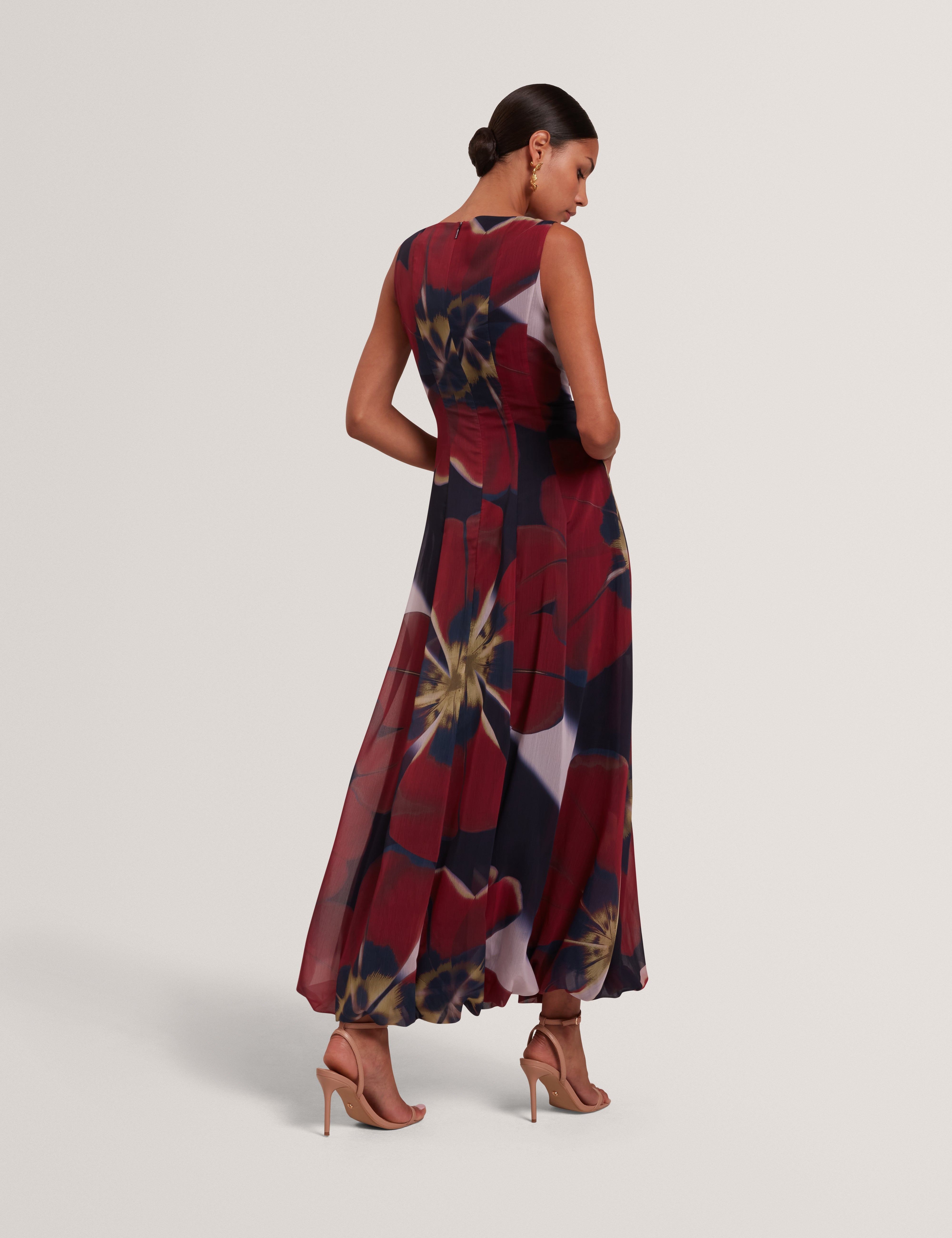 Laynia Printed Seam Detail Bubble Hem Midi Dres Navy