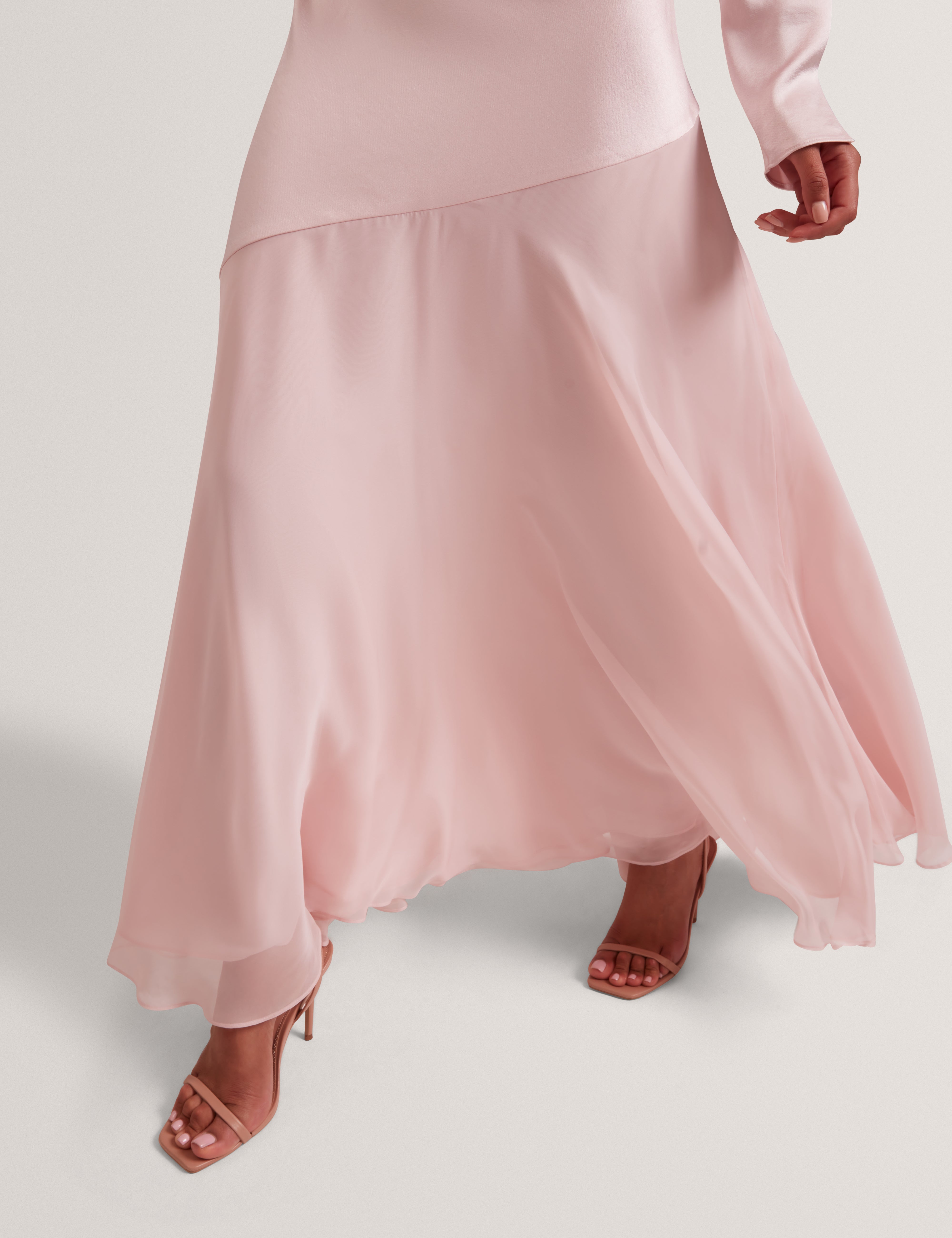 Shkye Long Sleeve Diagonal Waist Seam Maxi Dre Pink