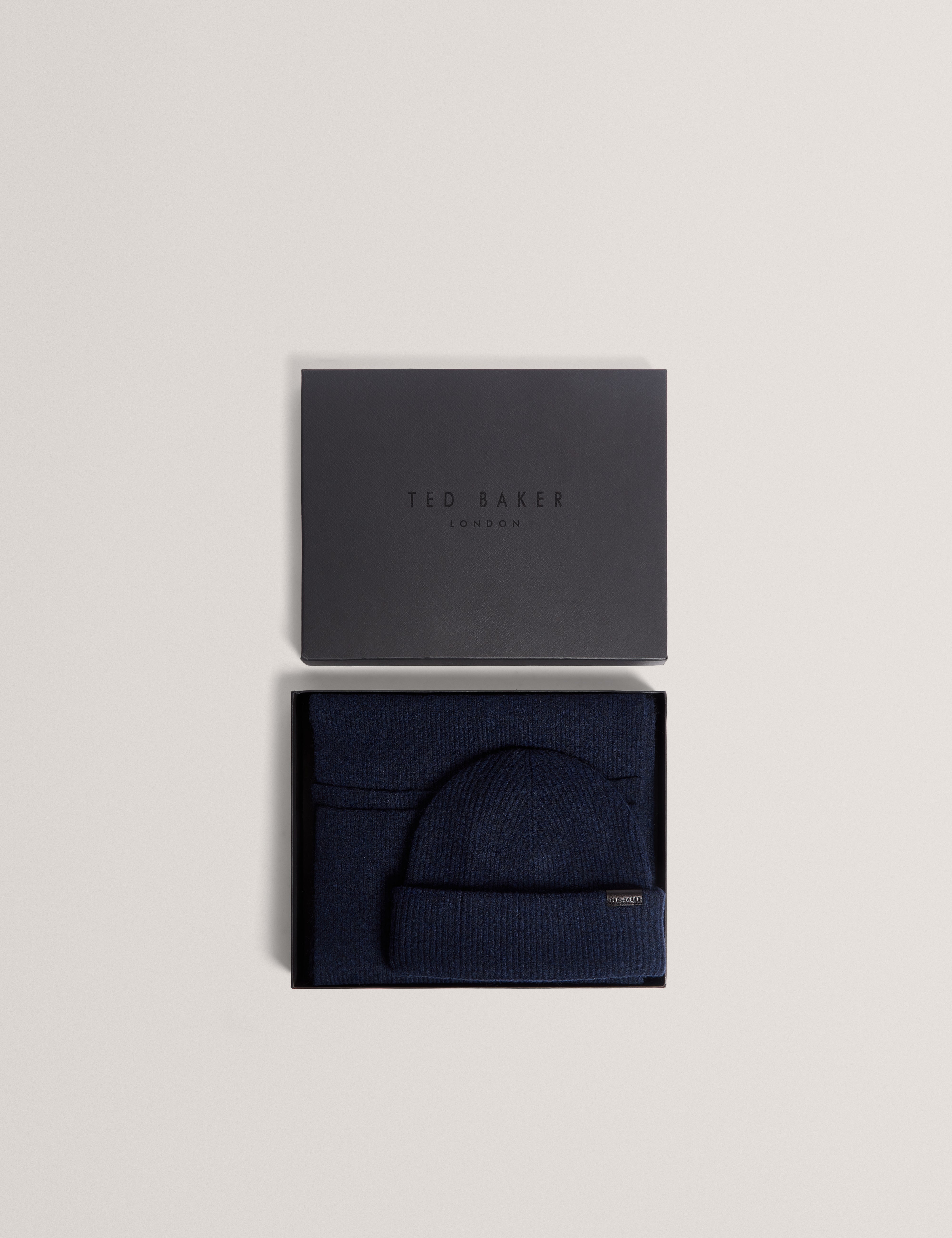 Alliiys Ribbed Hat And Scarf Gift Set Navy