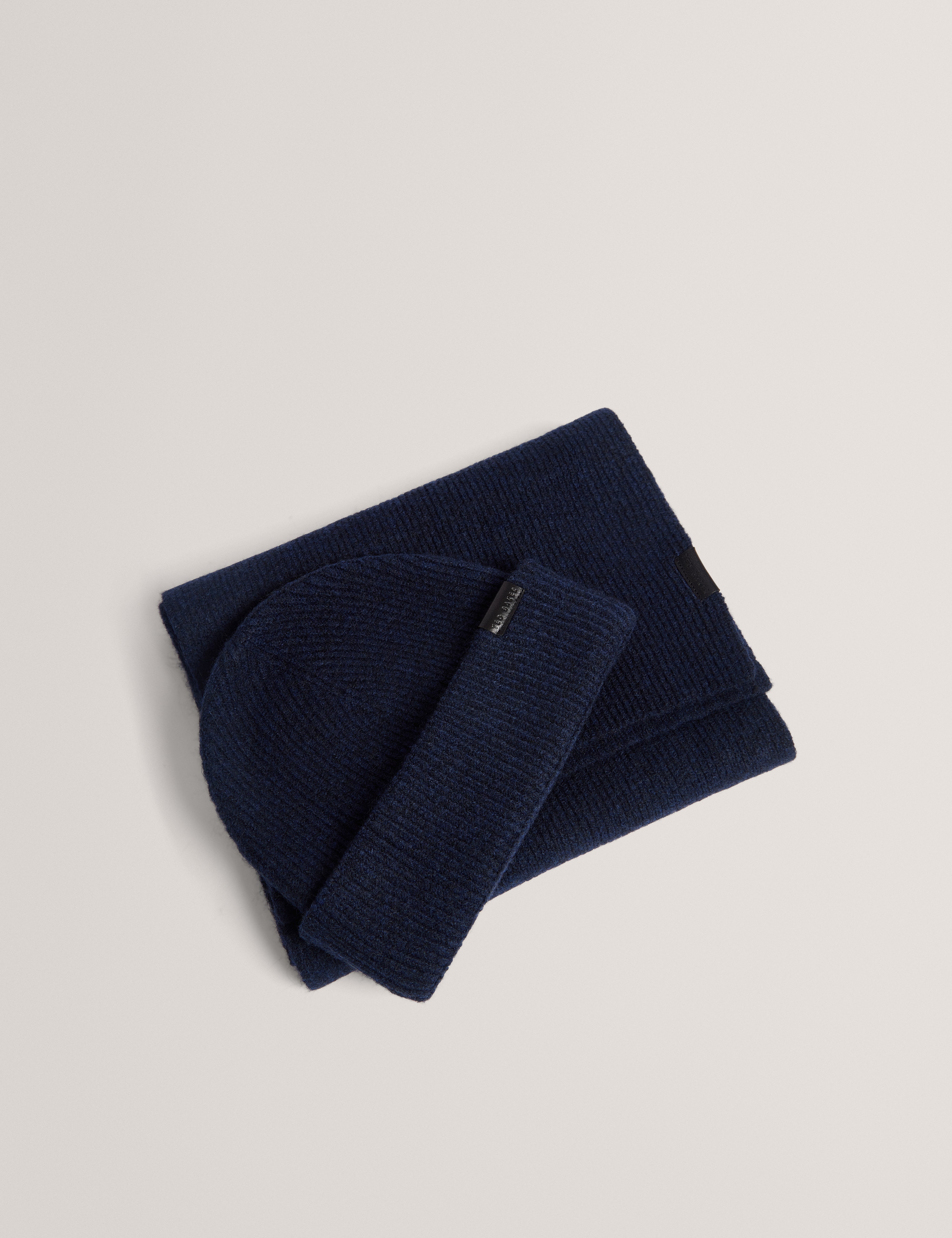 Alliiys Ribbed Hat And Scarf Gift Set Navy