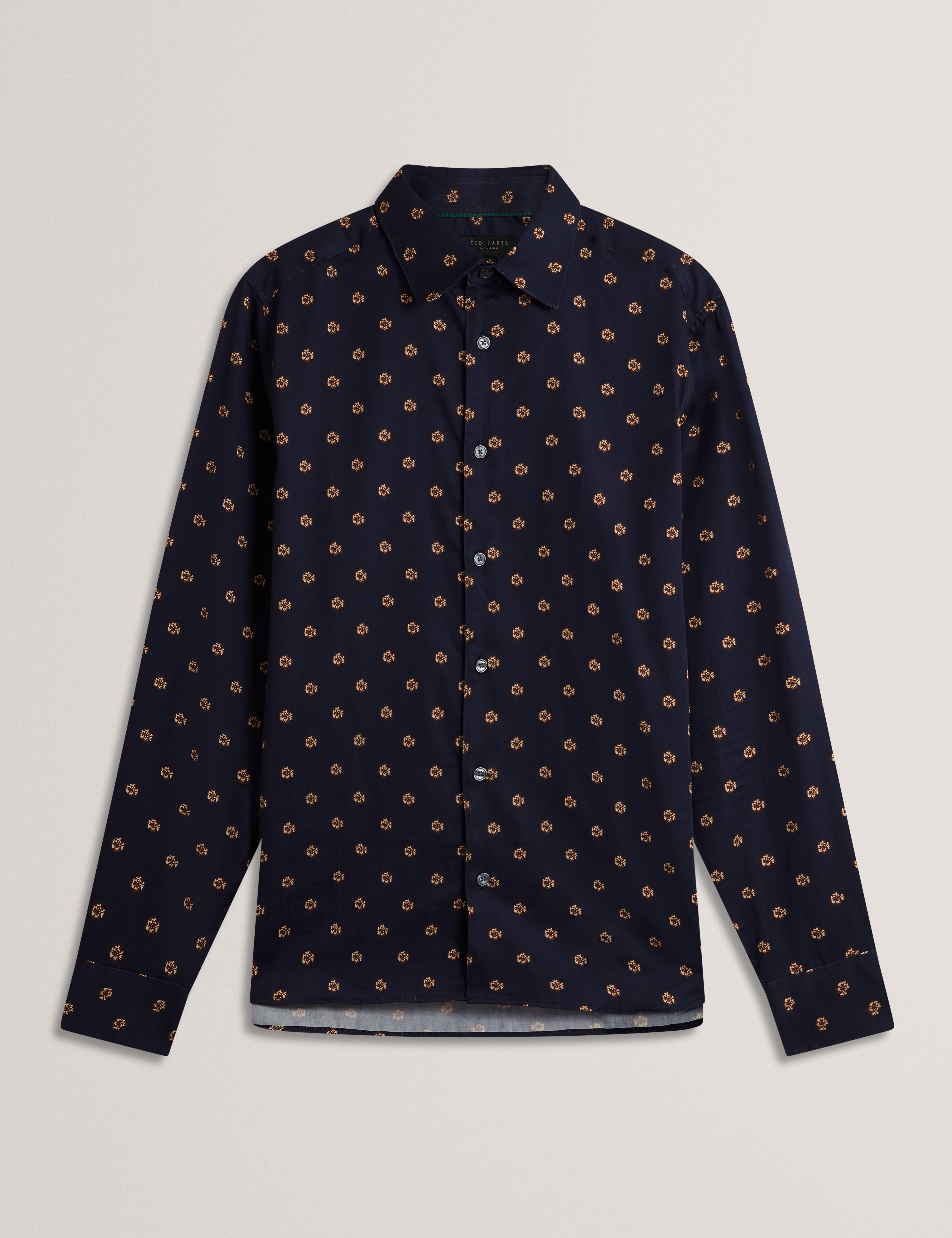 قميص أولوفار بأكمام طويلة ضيق منقوش بنقشة زهور زرقاء داكنة