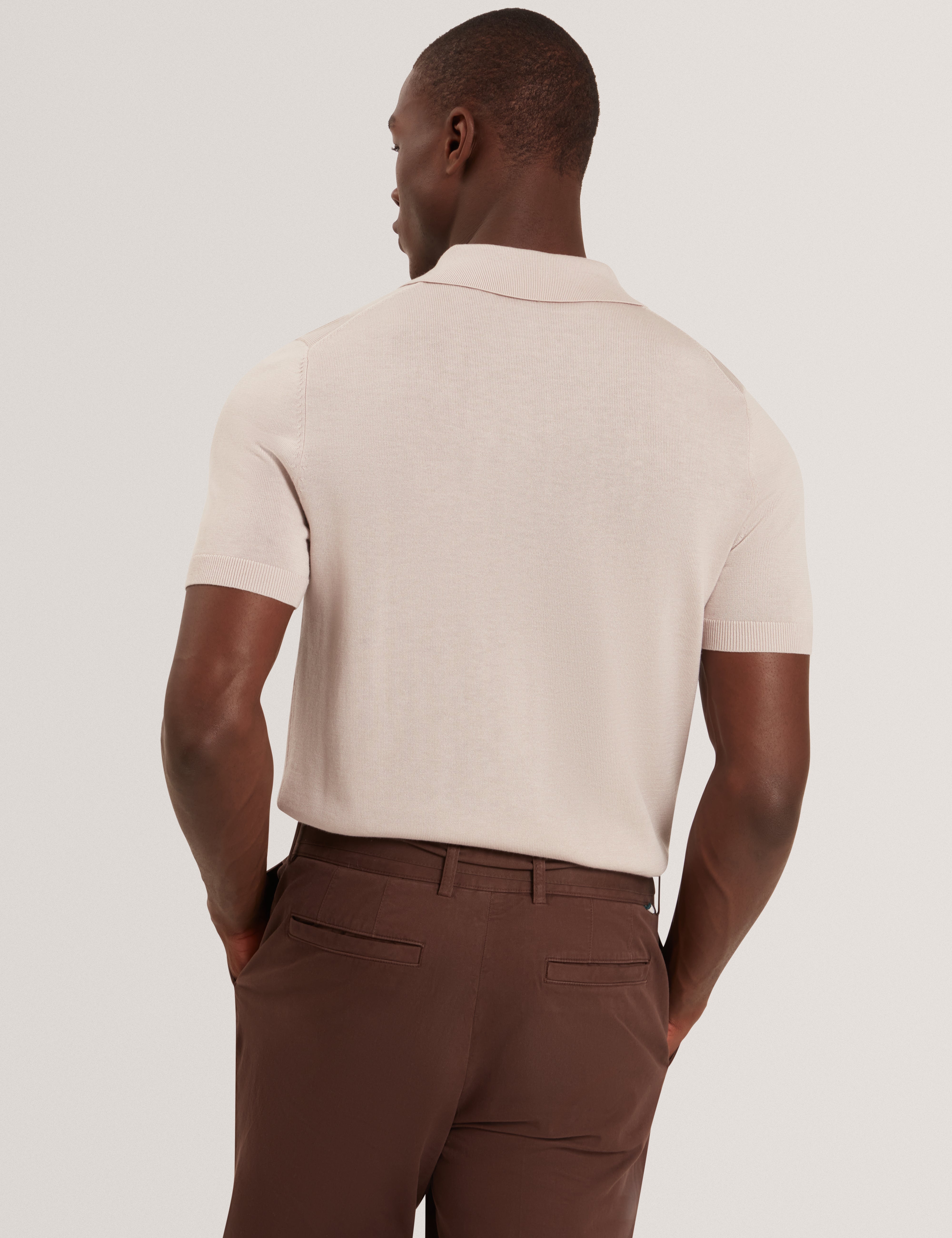 Givrans Short Sleeve Silk Blend Zip Polo Ecru