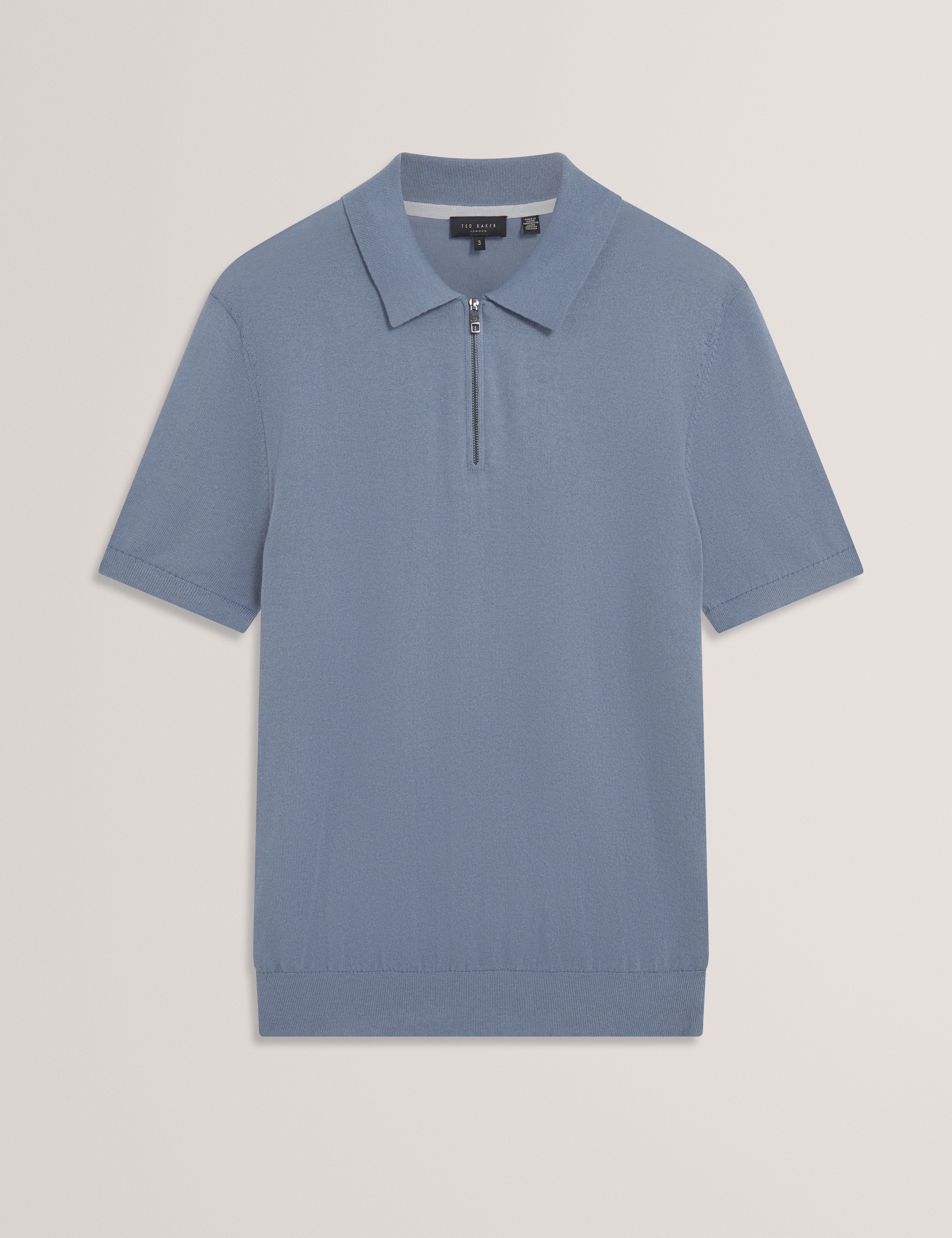 Givrans Short Sleeve Silk Blend Zip Polo Teal-Blue
