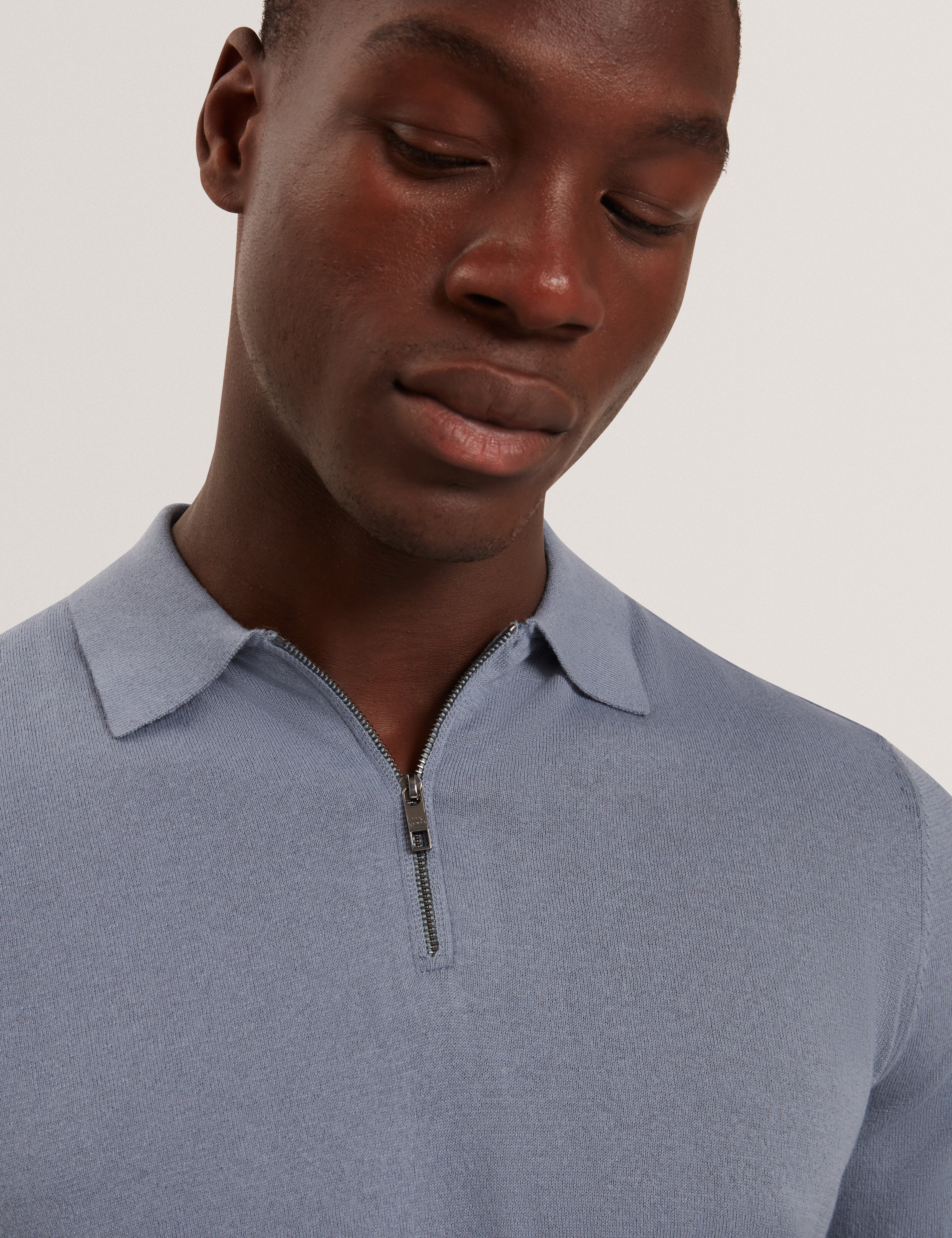 Givrans Short Sleeve Silk Blend Zip Polo Teal-Blue