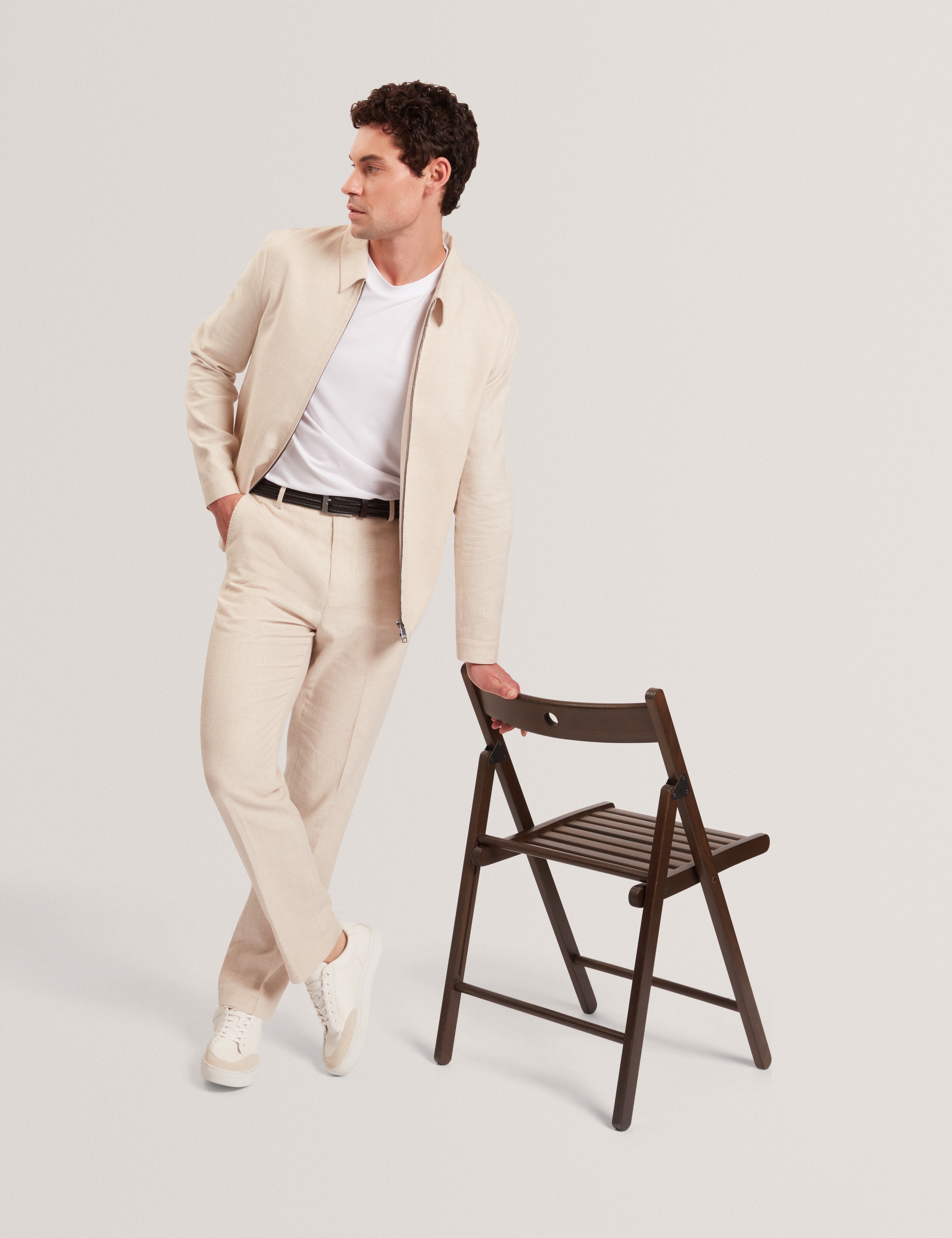 Givrant Slim Fit Linen Blend Trouser Ecru