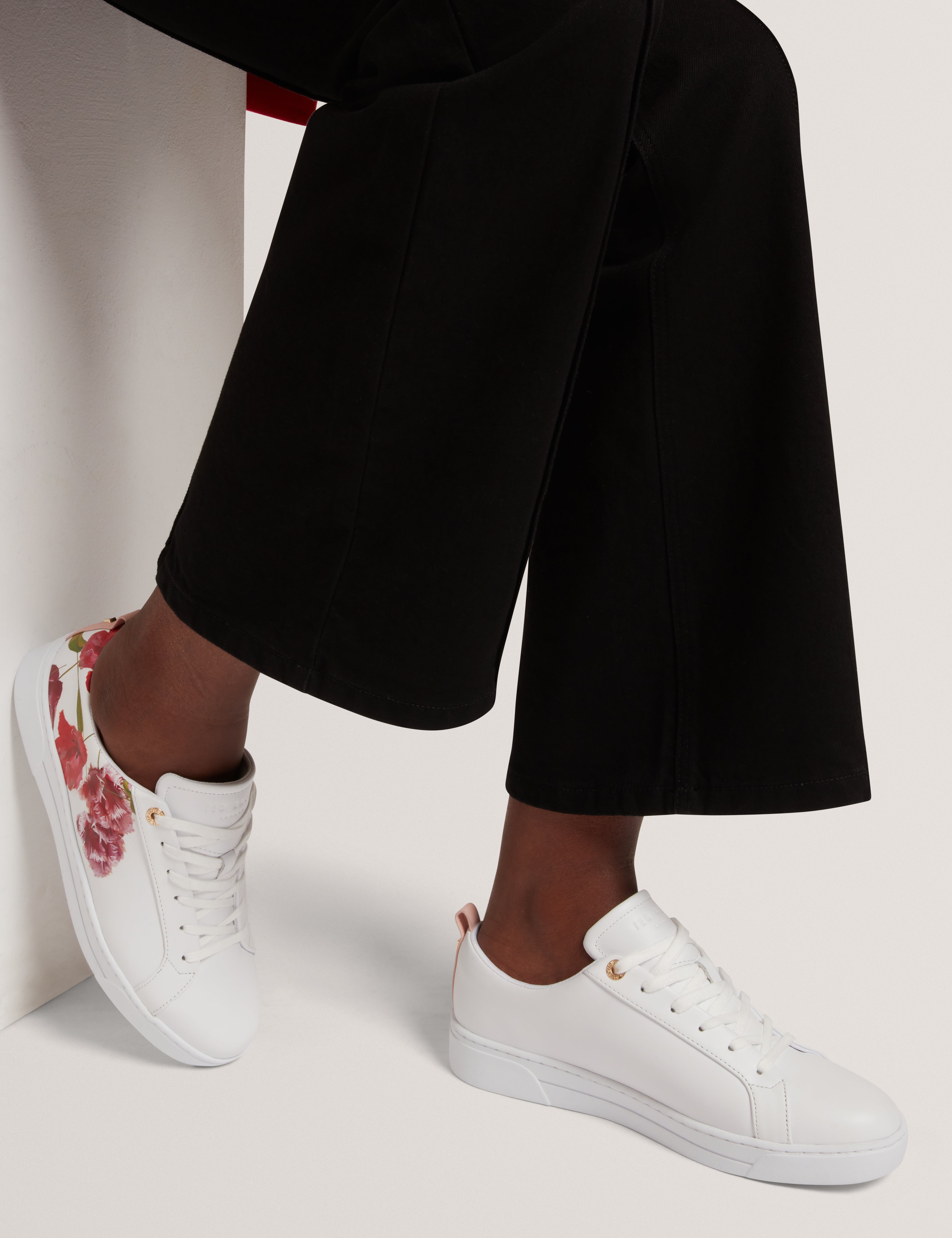 Prinell Floral Printed Leather Trainer White