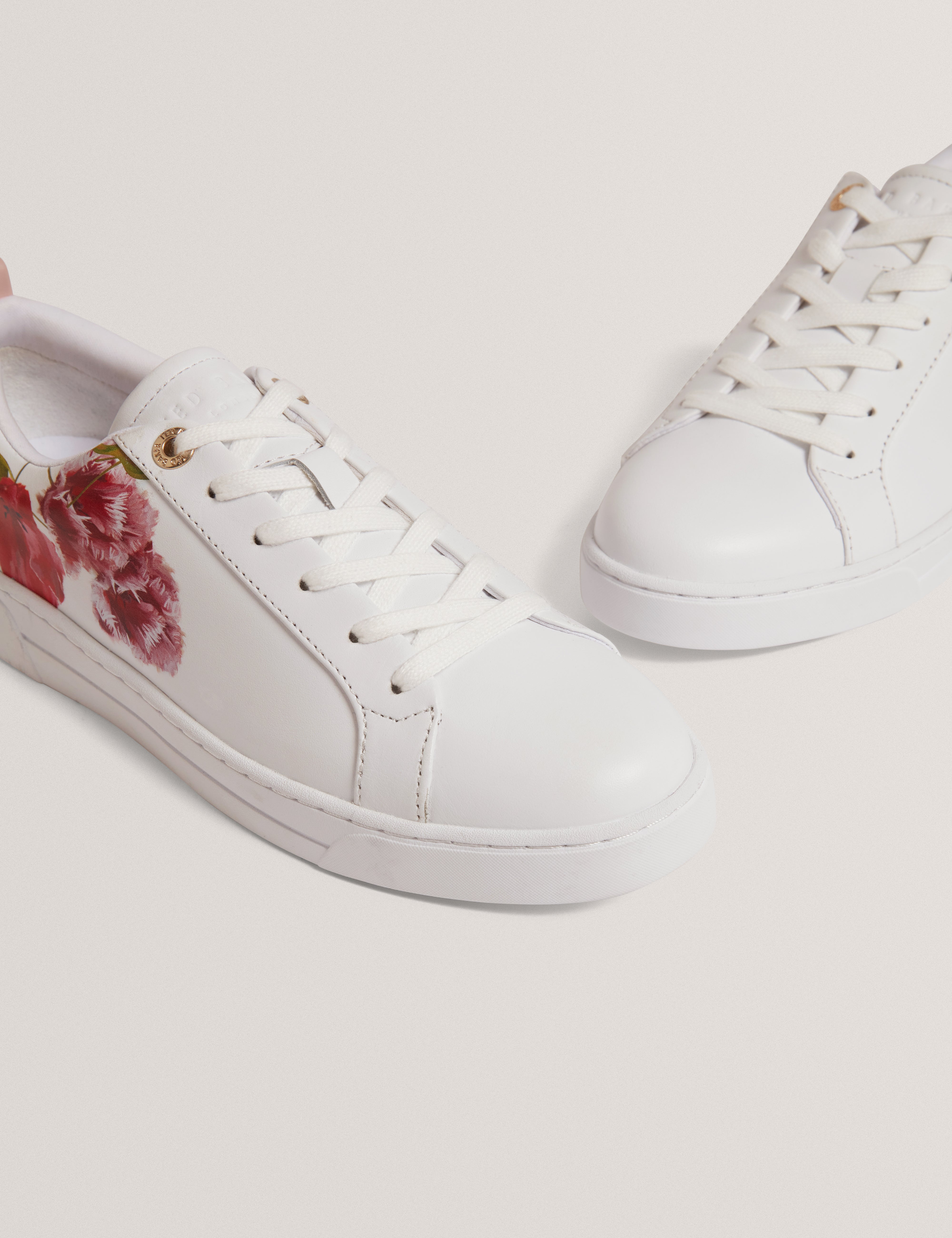 Prinell Floral Printed Leather Trainer White