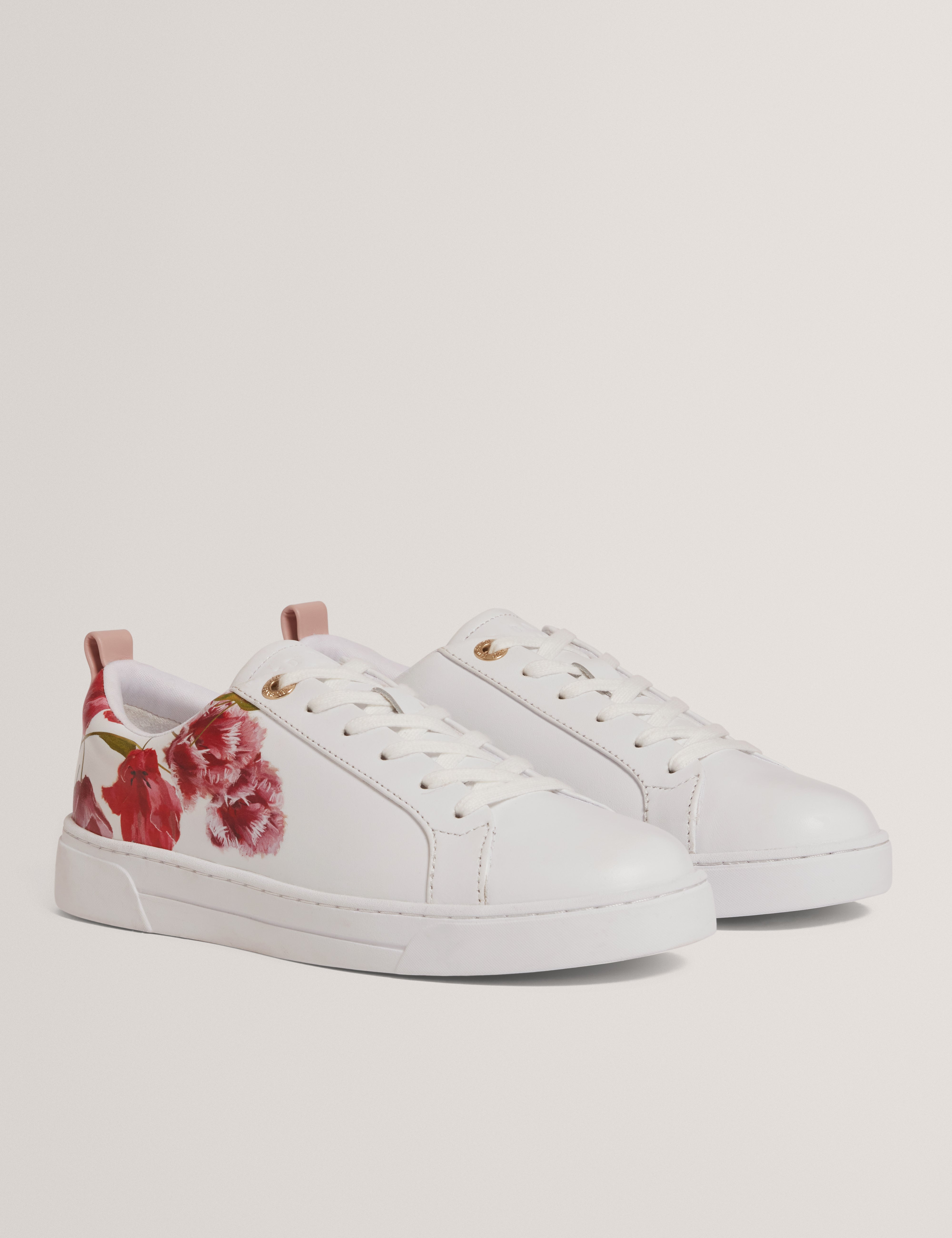 Prinell Floral Printed Leather Trainer White
