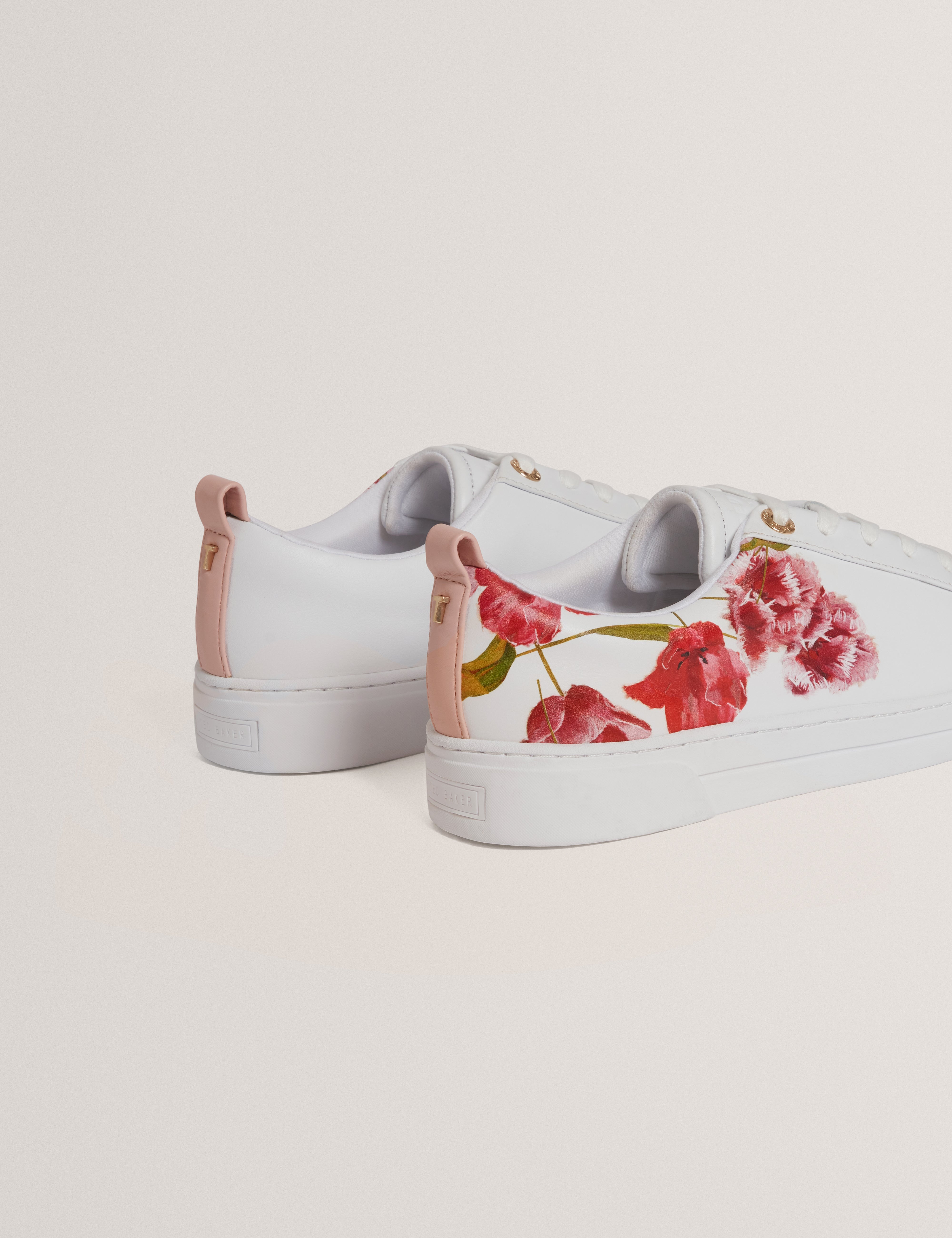 Prinell Floral Printed Leather Trainer White