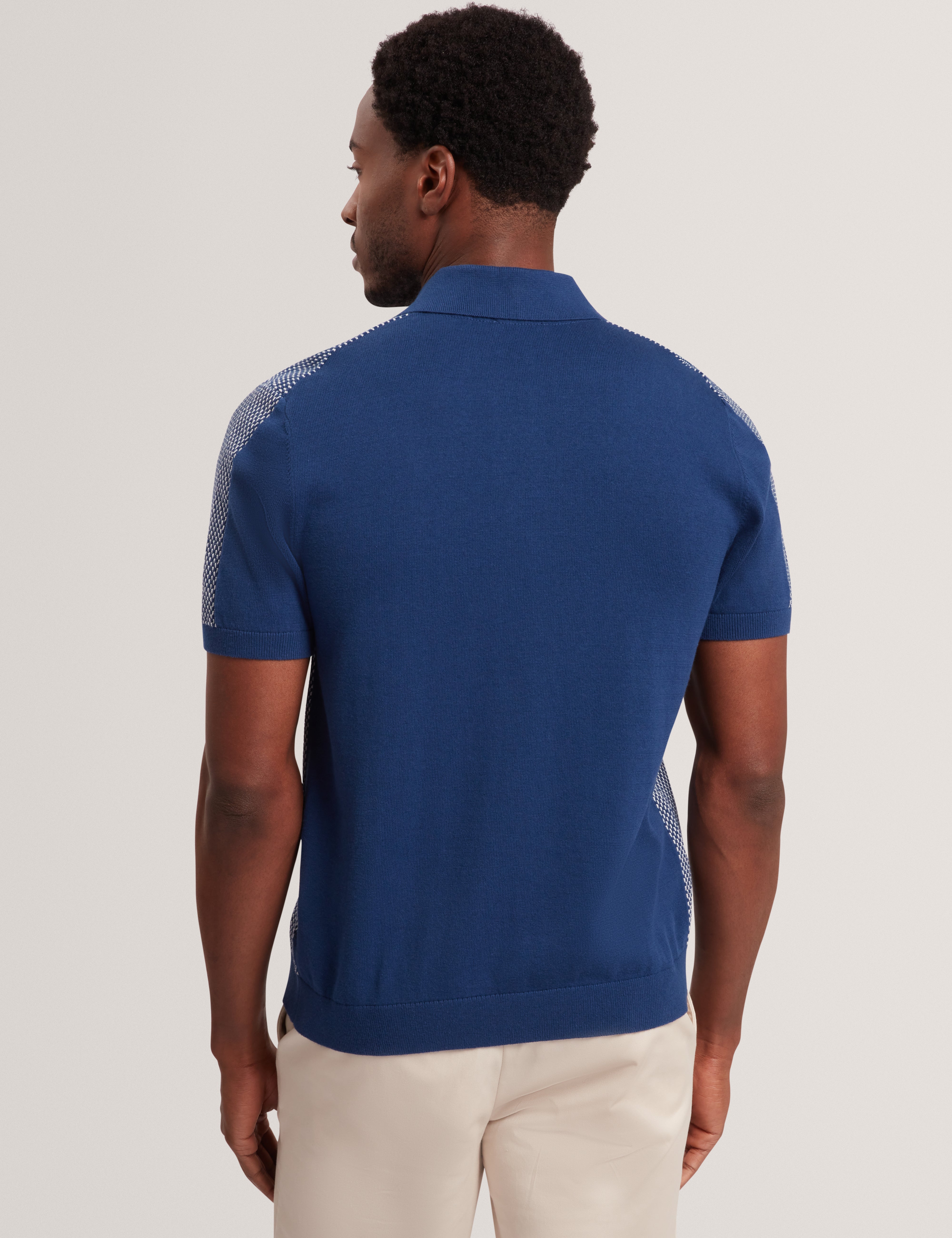 Noliva Short Sleeve Small Stitch Button Through Polo Mid-Navy