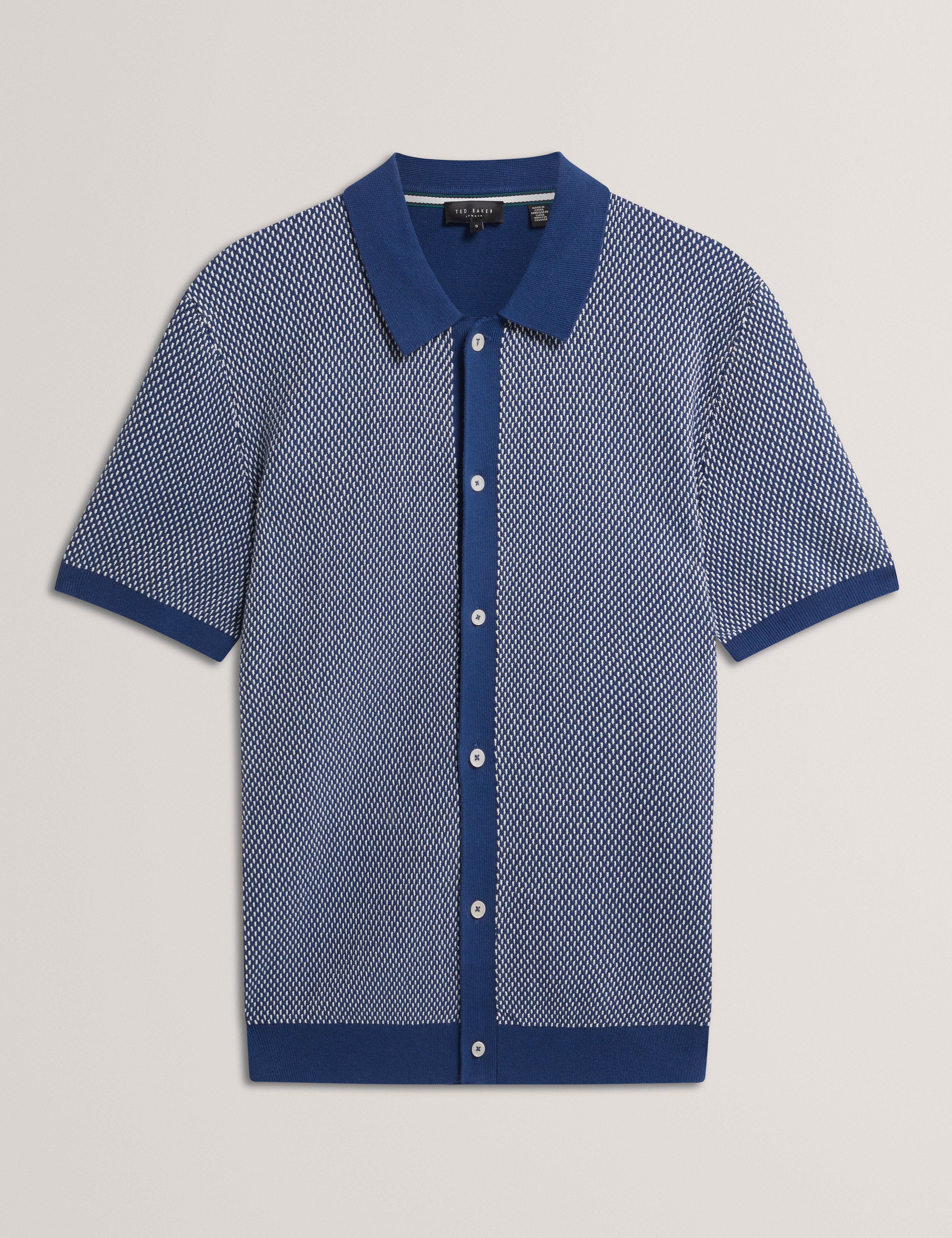 Noliva Short Sleeve Small Stitch Button Through Polo Mid-Navy